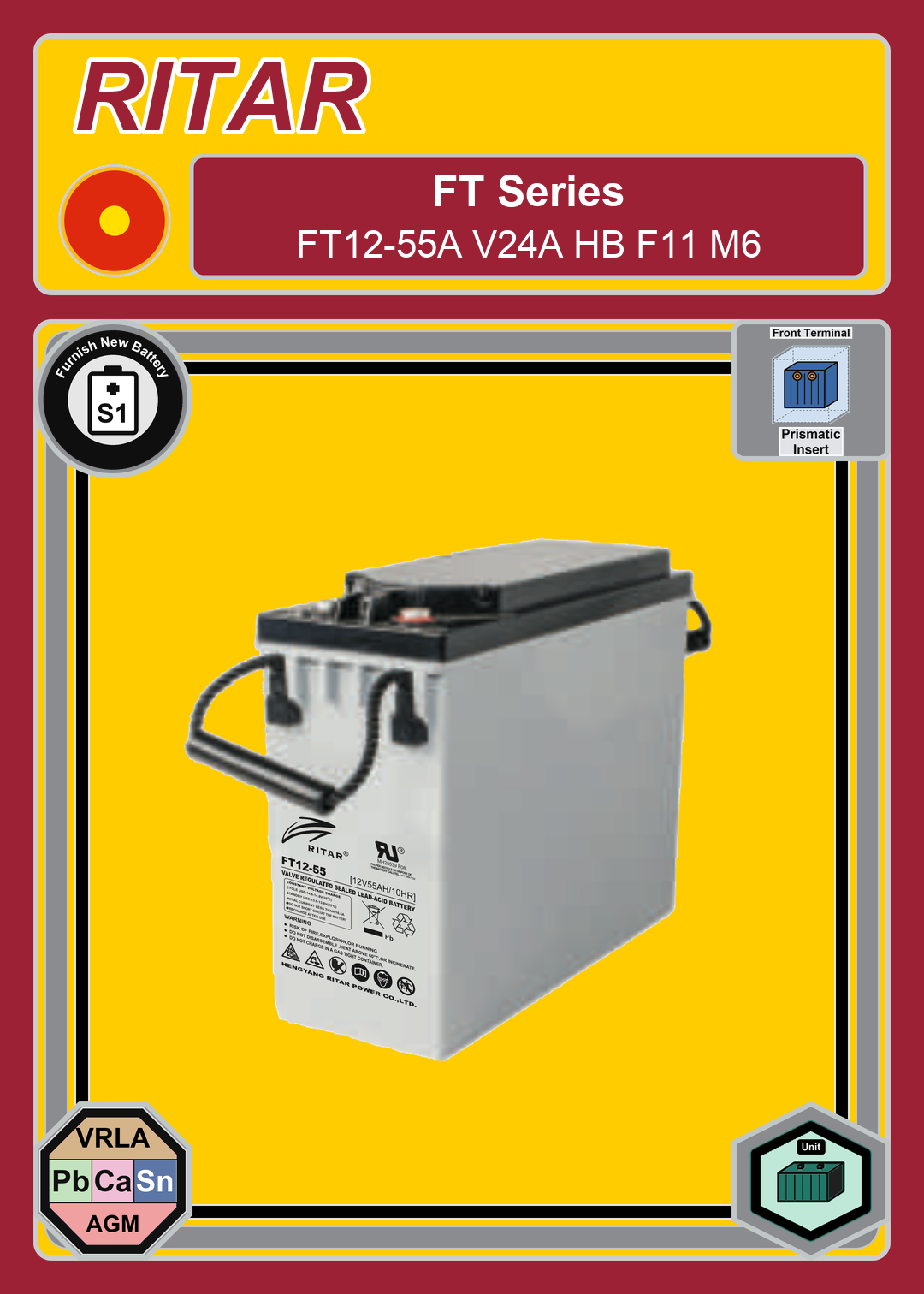 Furnish New Battery Ritar FT Series FT12 55A V24A HB F11 M6
