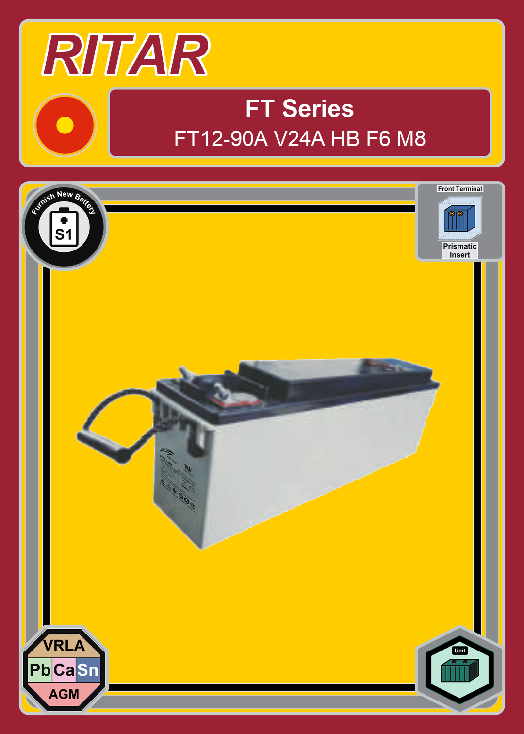 Furnish New Battery Ritar FT Series FT12 90A V24A HB F6 M8