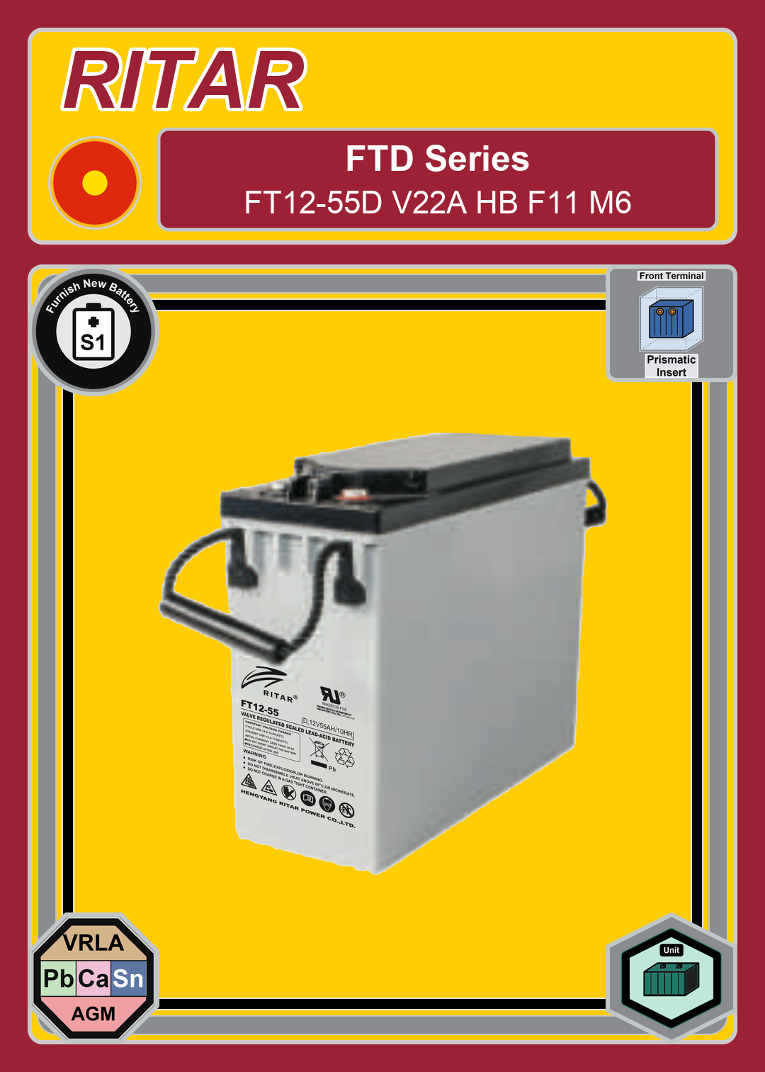 Furnish New Battery Ritar FT D Series FT12 55D V22A HB F11 M6