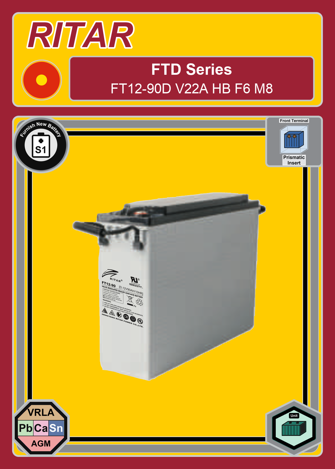 Furnish New Battery Ritar FT D Series FT12 90D V22A HB F6 M8