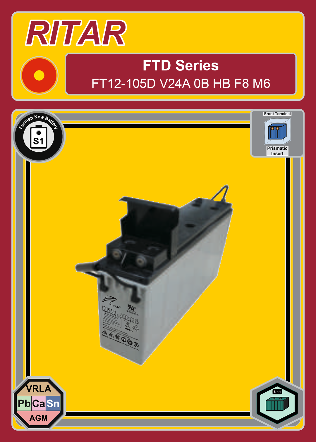 Furnish New Battery Ritar FT D Series FT12 105D V24A 0B HB F8 M6
