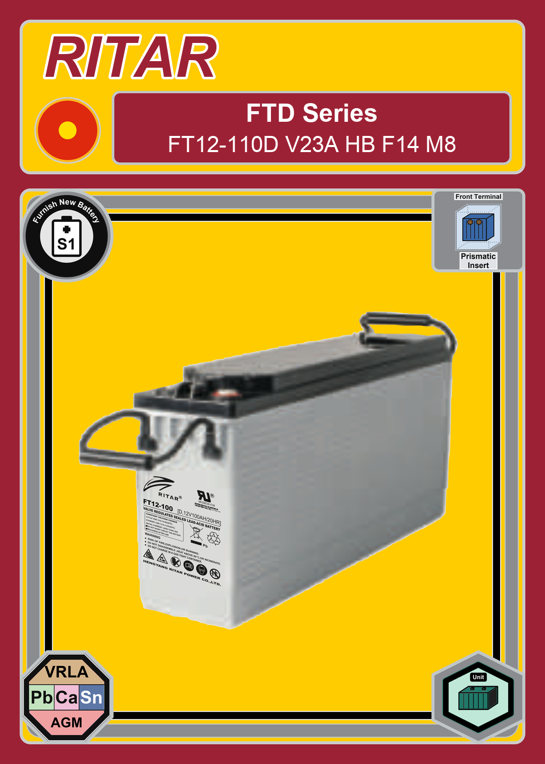 Furnish New Battery Ritar FT D Series FT12 110D V23A HB F14 M8