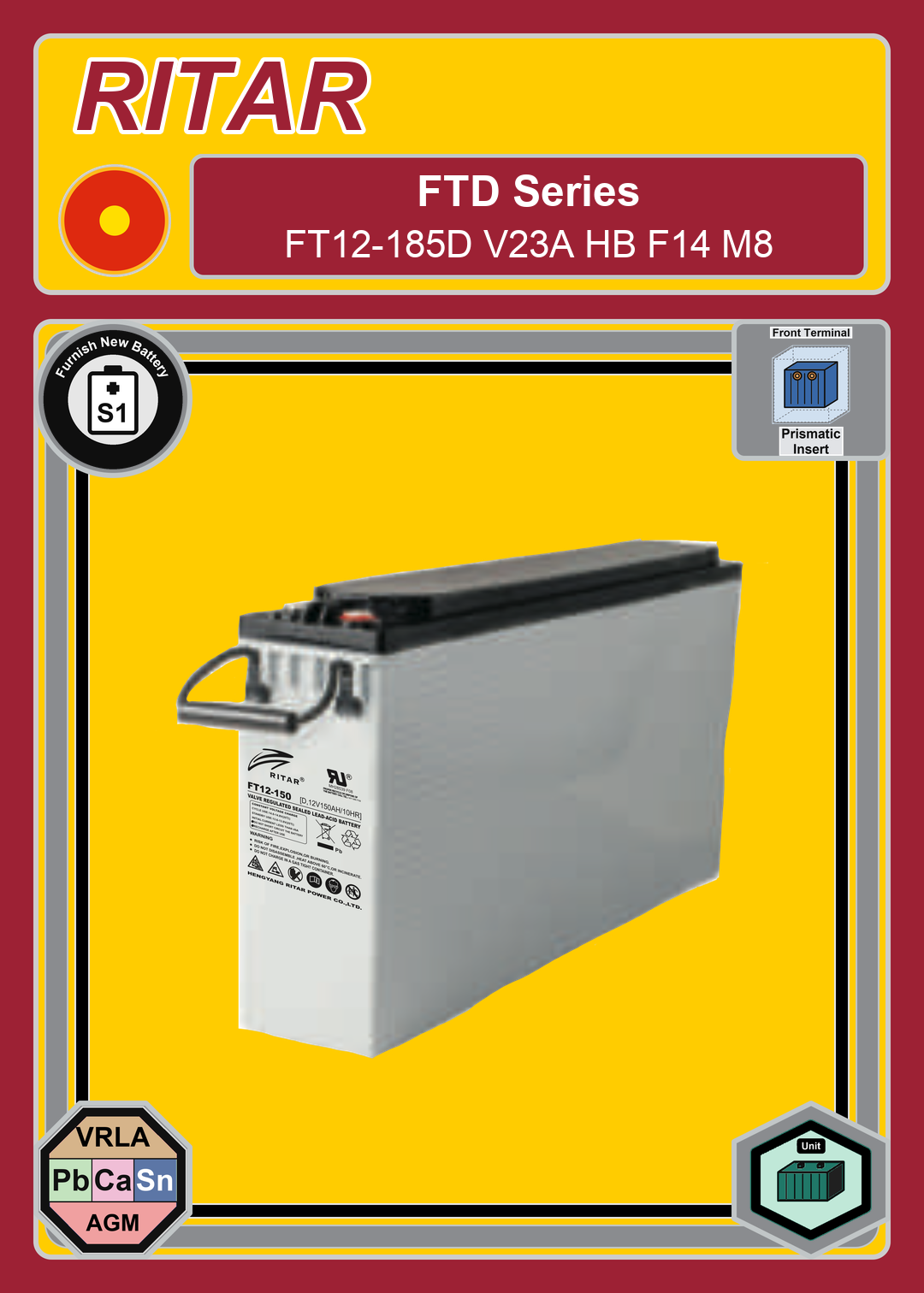 Furnish New Battery Ritar FT D Series FT12 185D V23A HB F14 M8