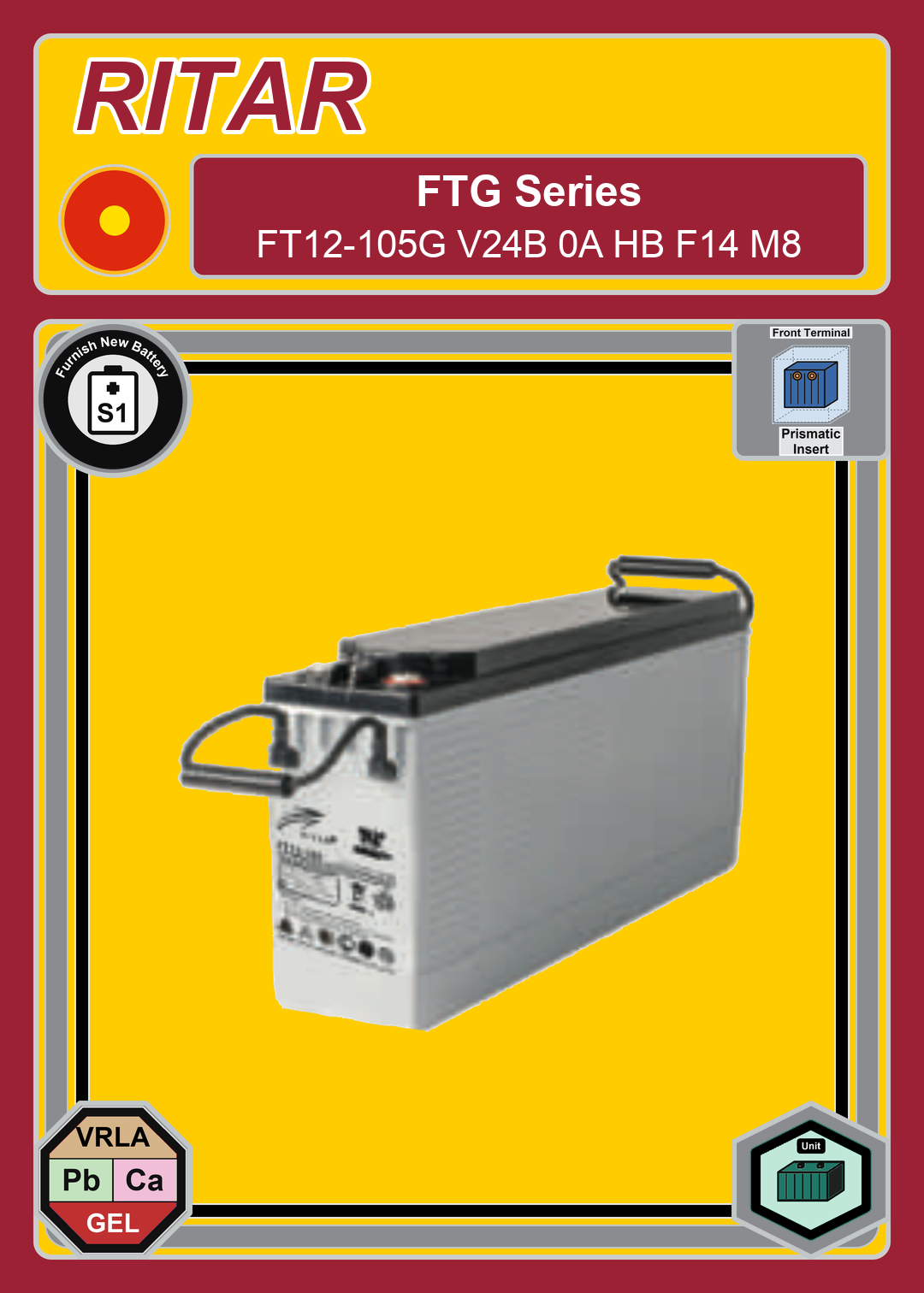 Furnish New Battery Ritar FT G Series FT12 105G V24B 0A HB F14 M8