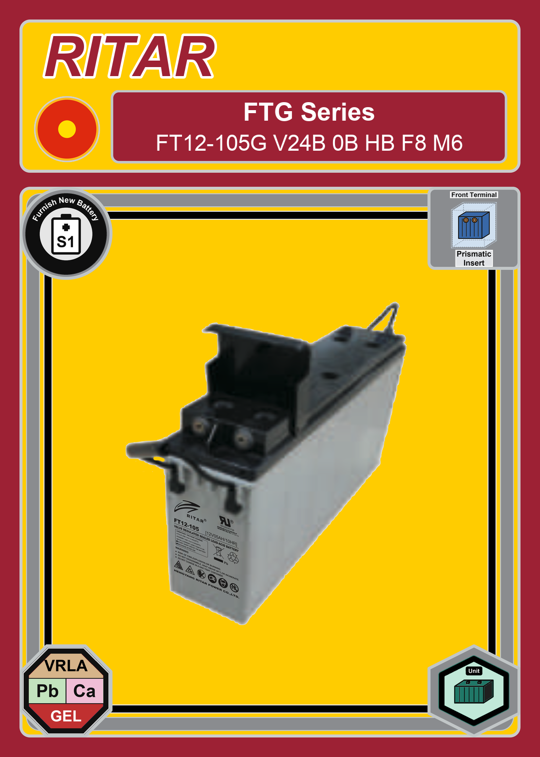 Furnish New Battery Ritar FT G Series FT12 105G V24B 0B HB F8 M6