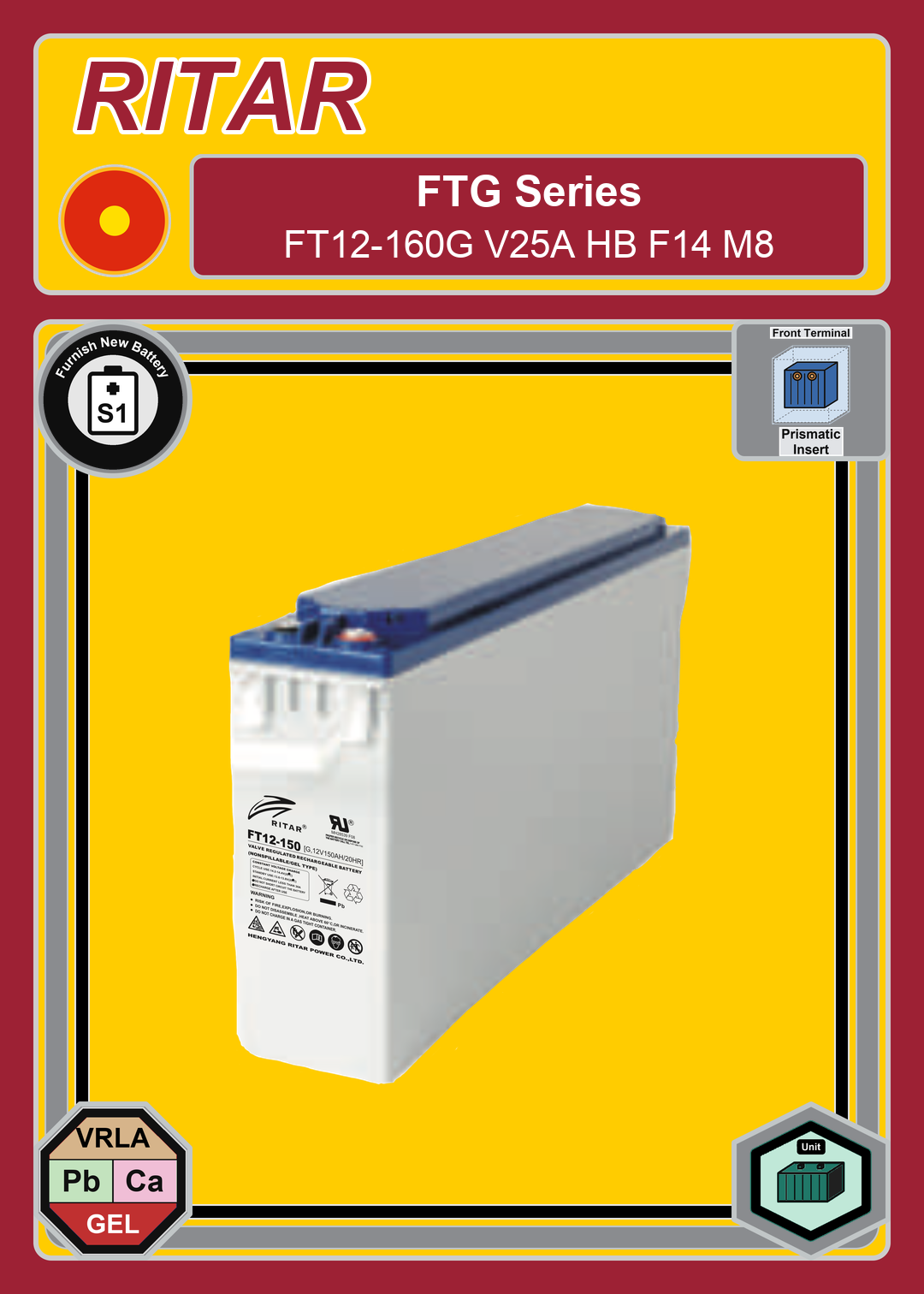 Furnish New Battery Ritar FT G Series FT12 160G V25A HB F14 M8