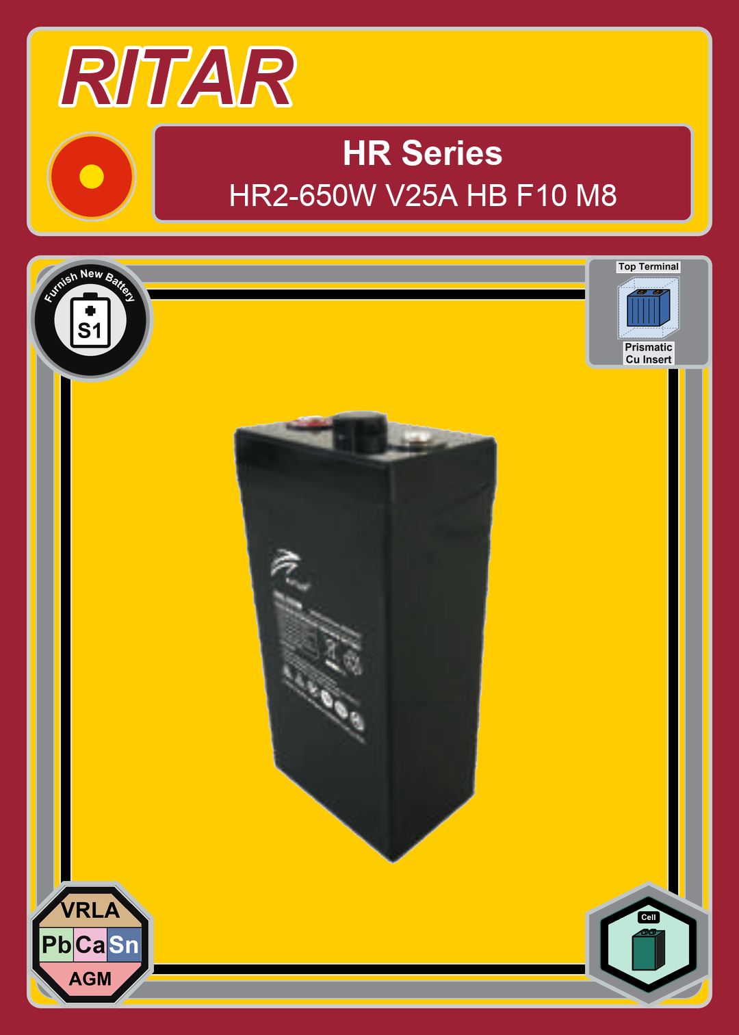 Furnish New Battery Ritar HR Series HR2 650W V25A HB F10 M8