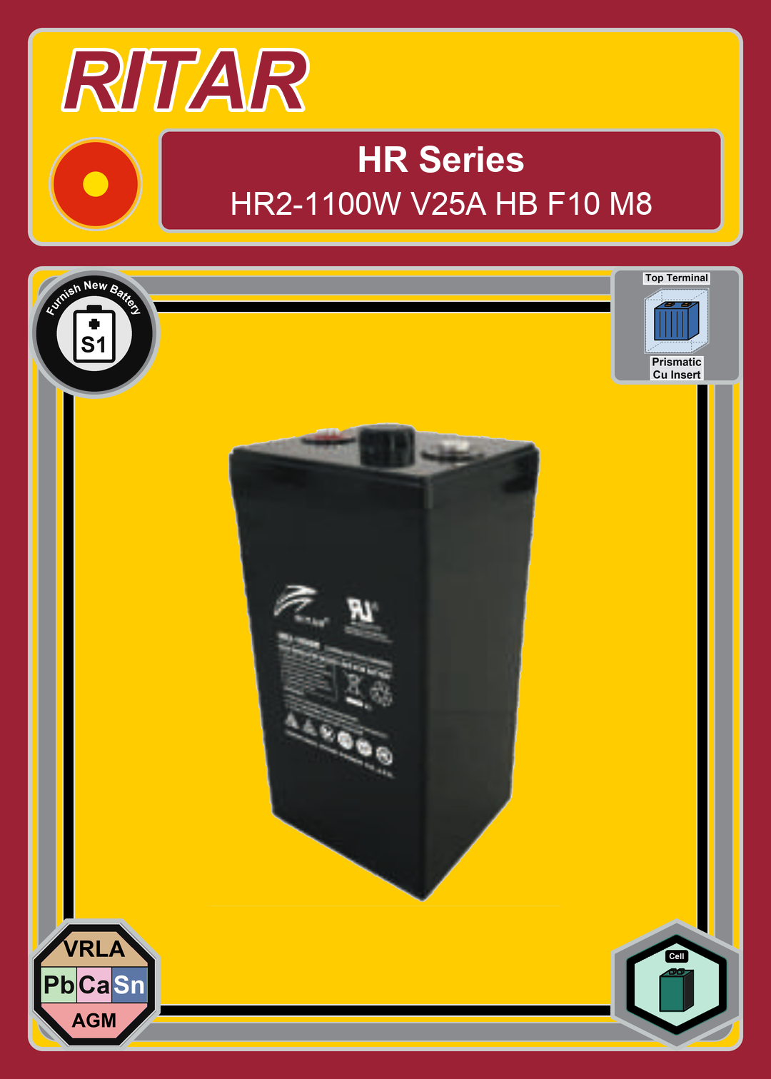 Furnish New Battery Ritar HR Series HR2 1100W V25A HB F10 M8