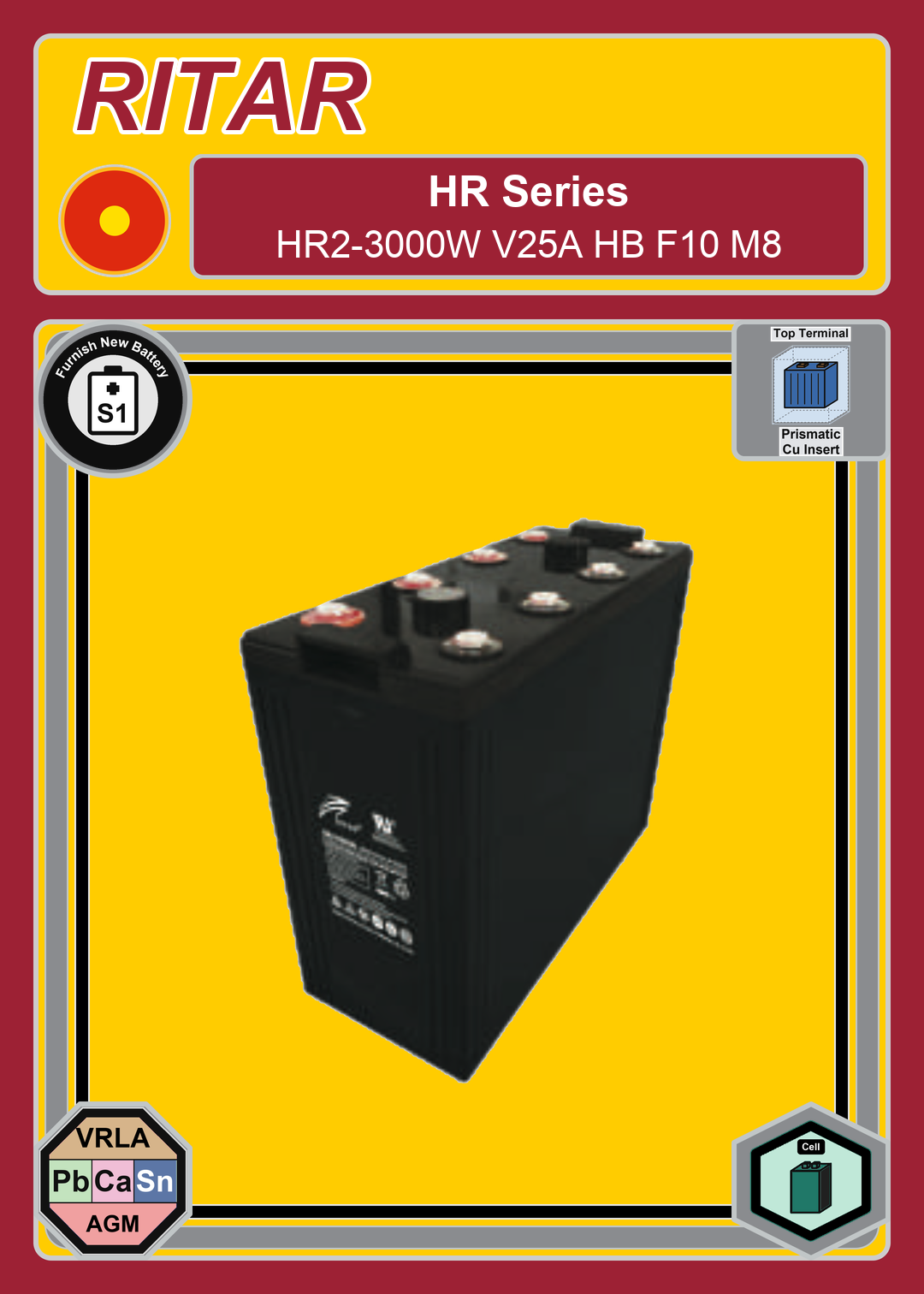 Furnish New Battery Ritar HR Series HR2 3000W V25A HB F10 M8