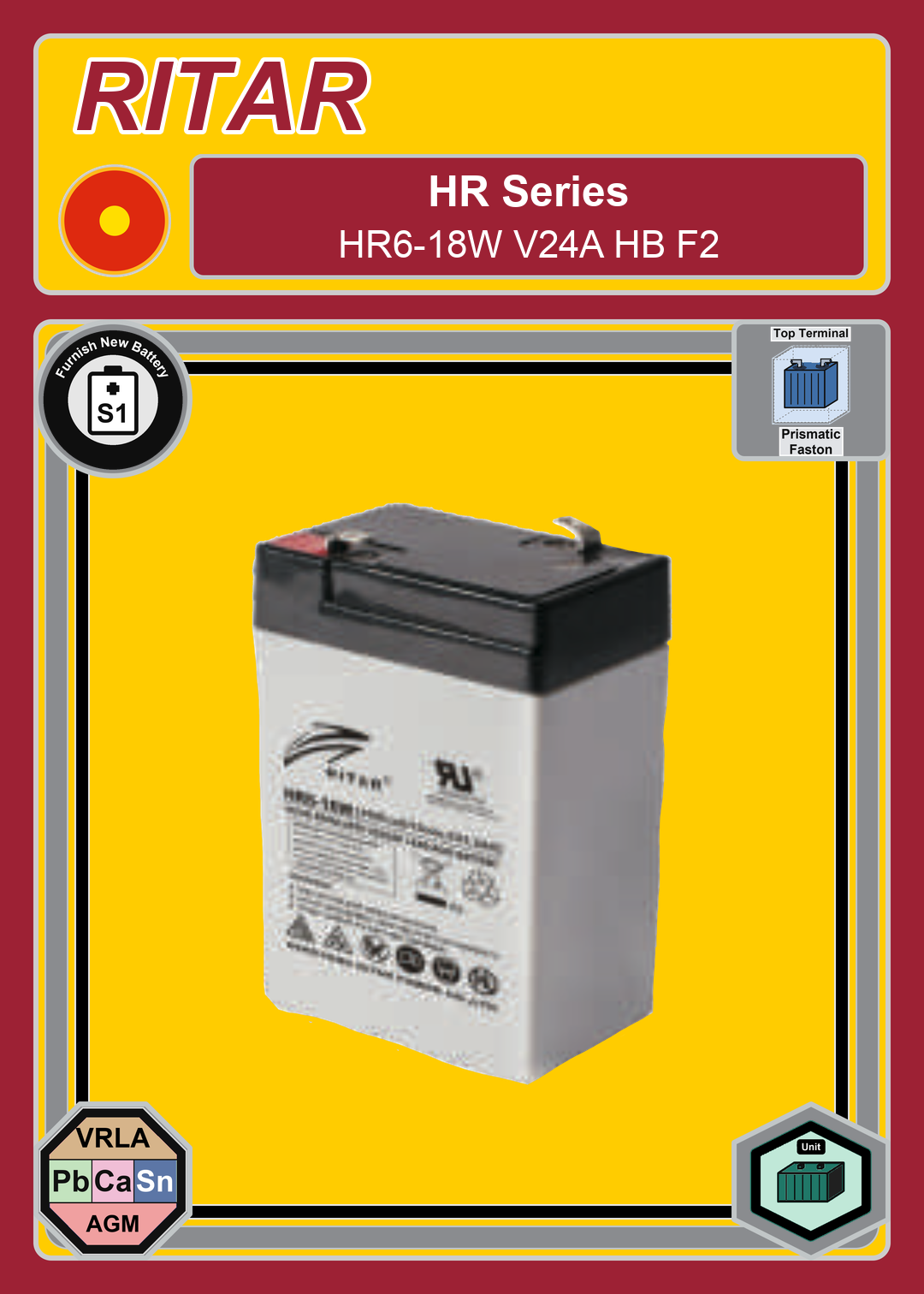 Furnish New Battery Ritar HR Series HR6 18W V24A HB F2