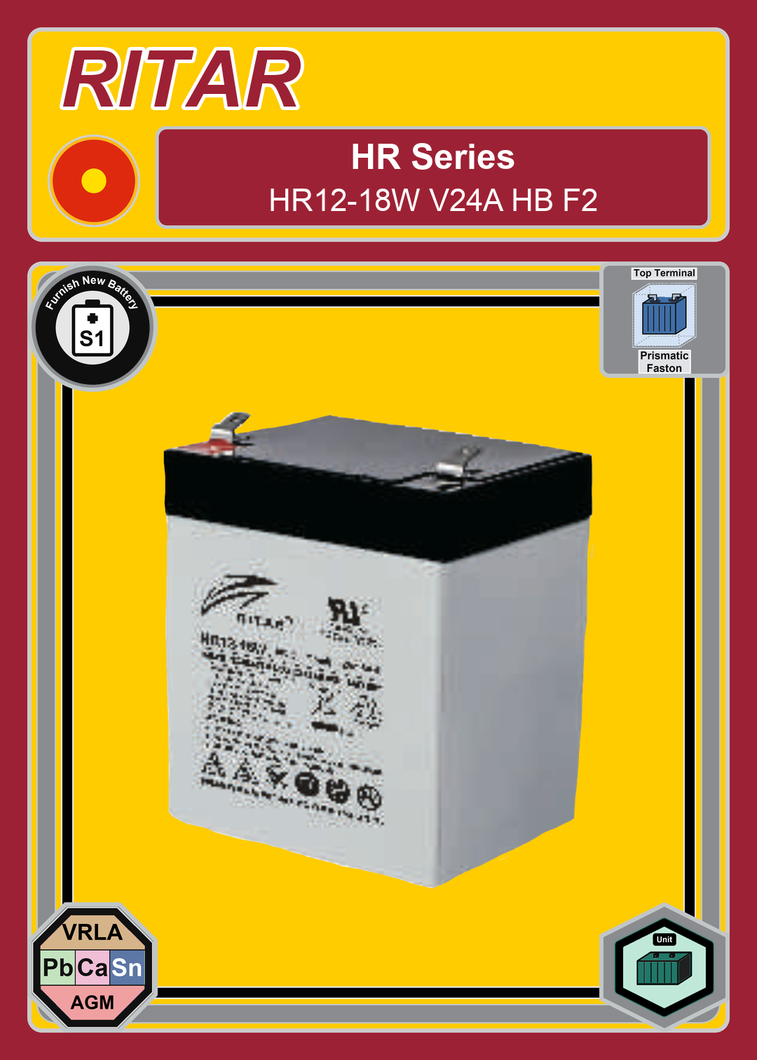 Furnish New Battery Ritar HR Series HR12 18W V24A HB F2