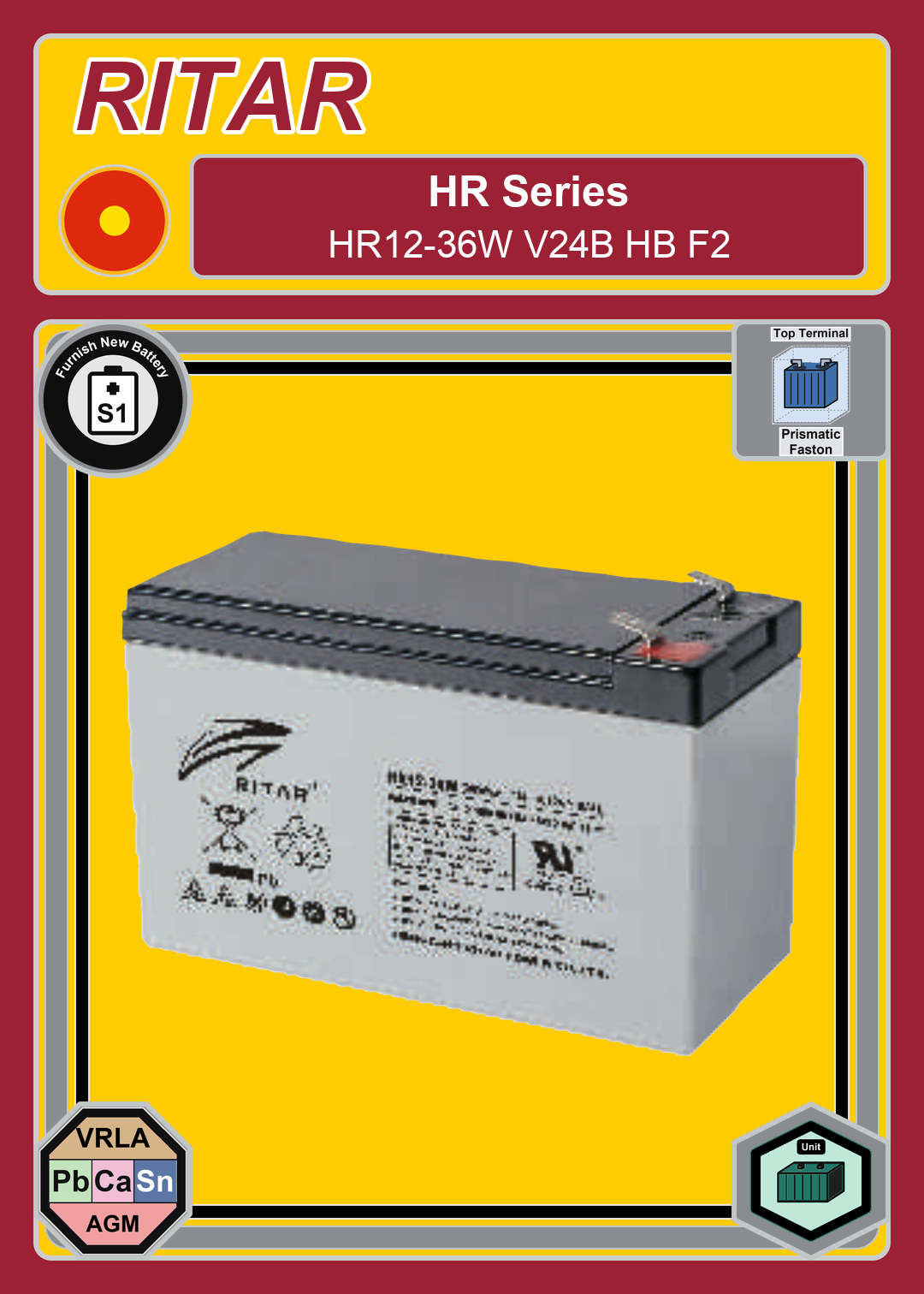 Furnish New Battery Ritar HR Series HR12 36W V24B HB F2