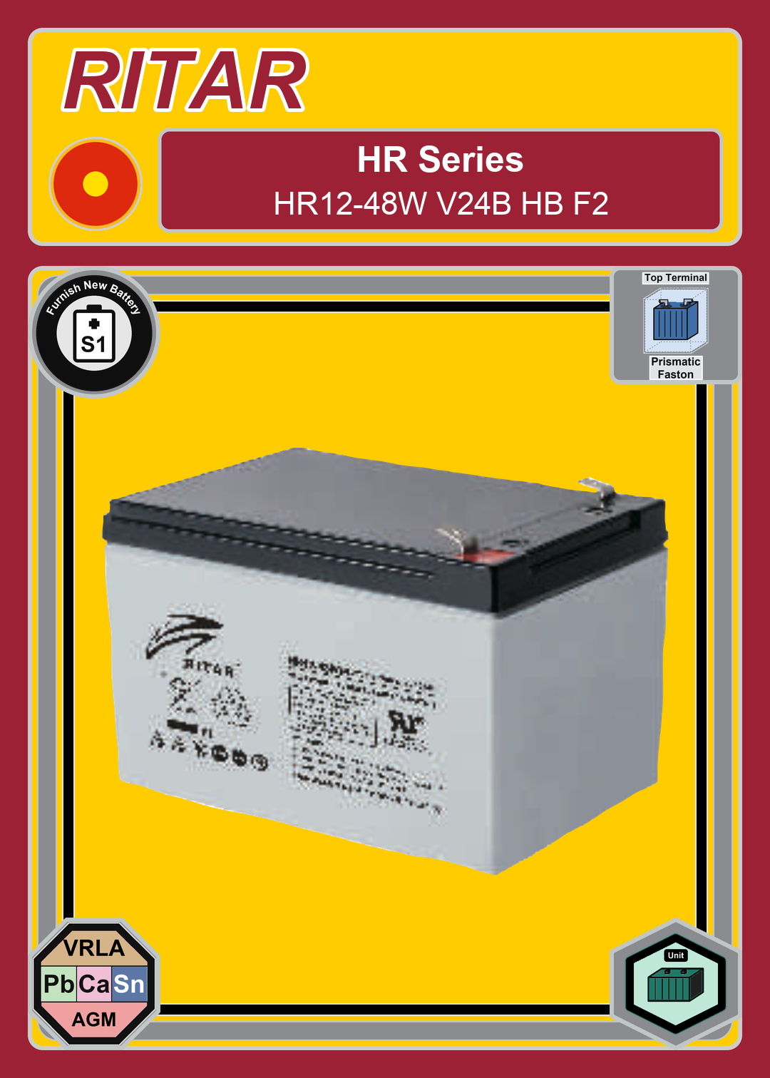 Furnish New Battery Ritar HR Series HR12 48W V24B HB F2