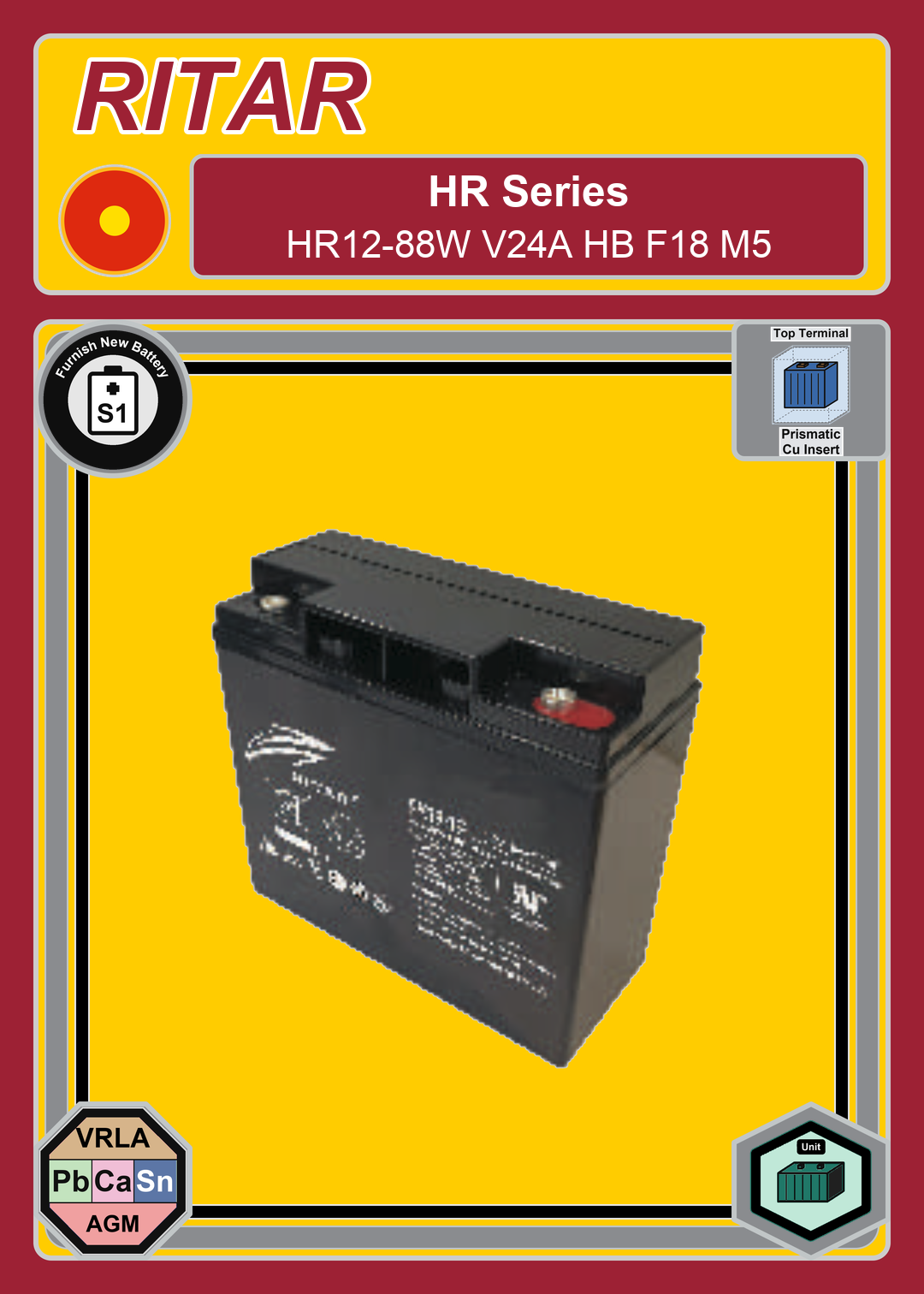 Furnish New Battery Ritar HR Series HR12 88W V24A HB F18 M5