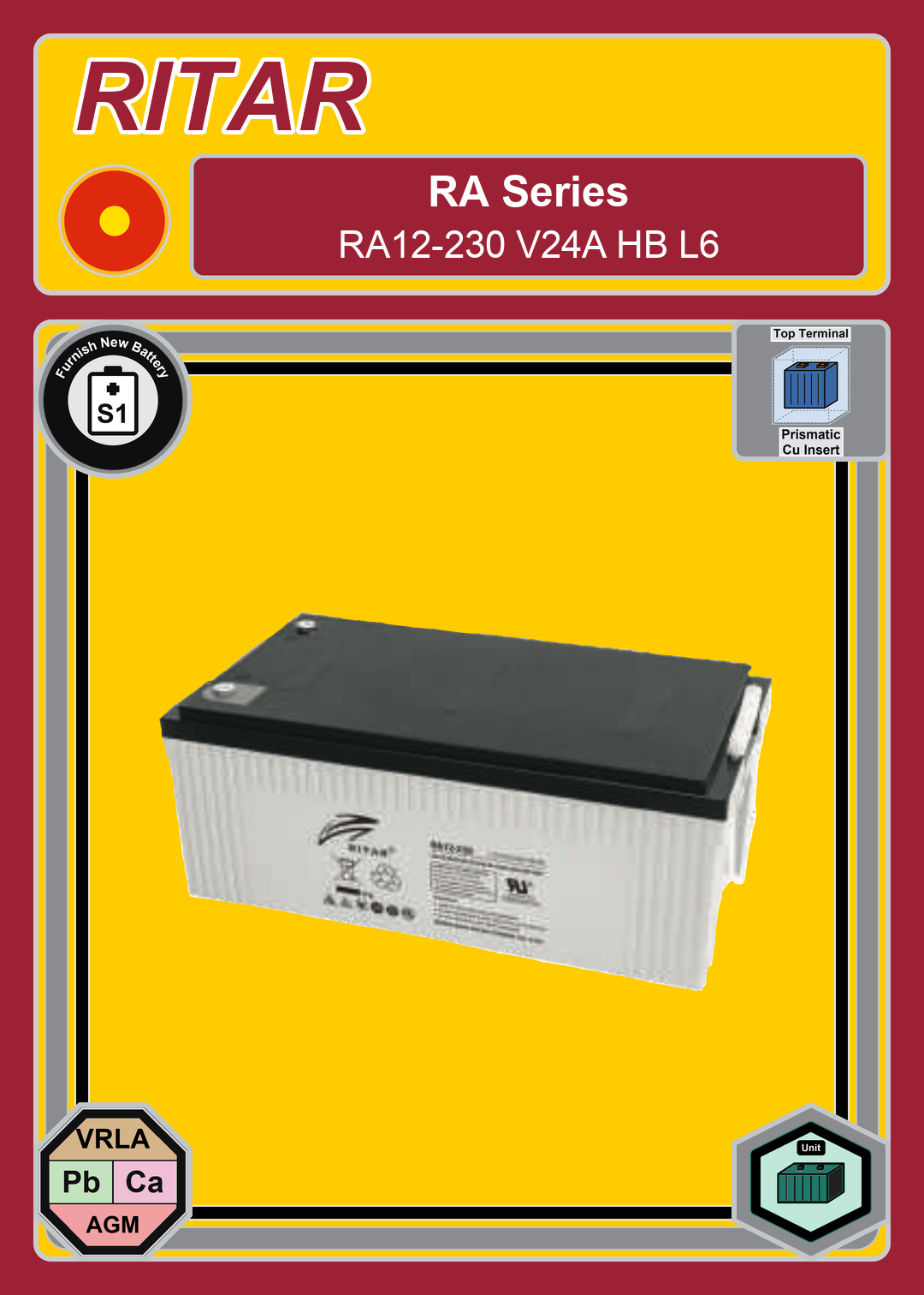 Furnish New Battery Ritar RA Series RA12 230 V24A HB L6