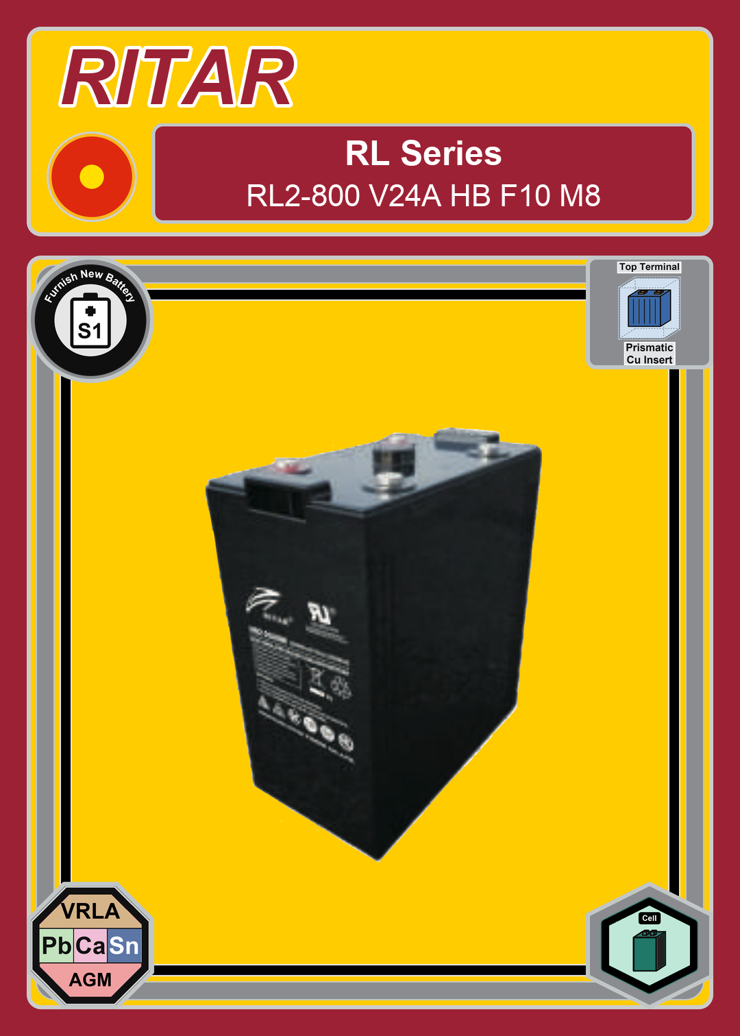 Furnish New Battery Ritar RL Series RL2 800 V24A HB F10 M8