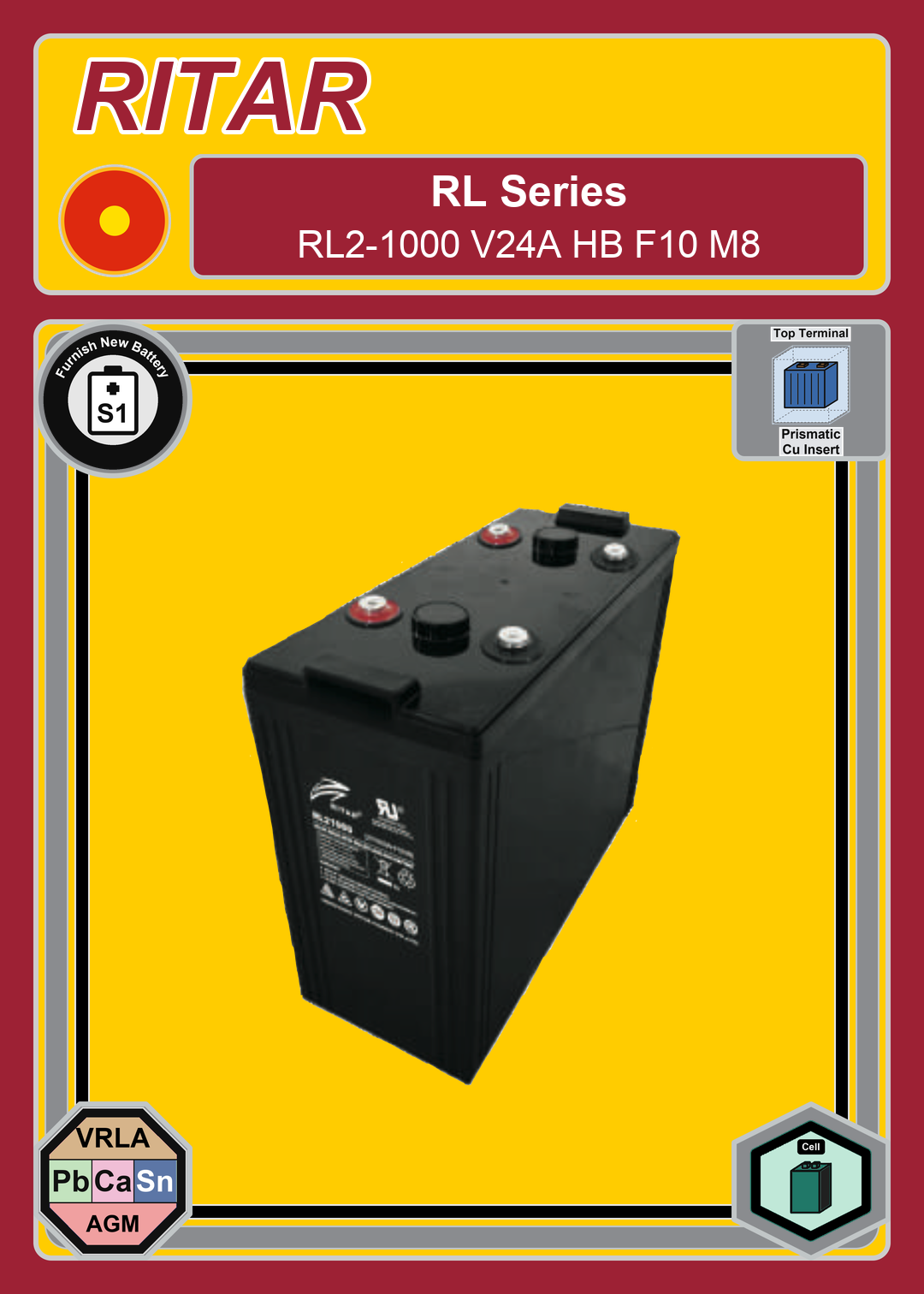 Furnish New Battery Ritar RL Series RL2 1000 V24A HB F10 M8