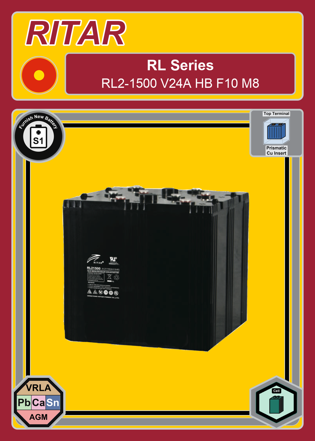 Furnish New Battery Ritar RL Series RL2 1500 V24A HB F10 M8