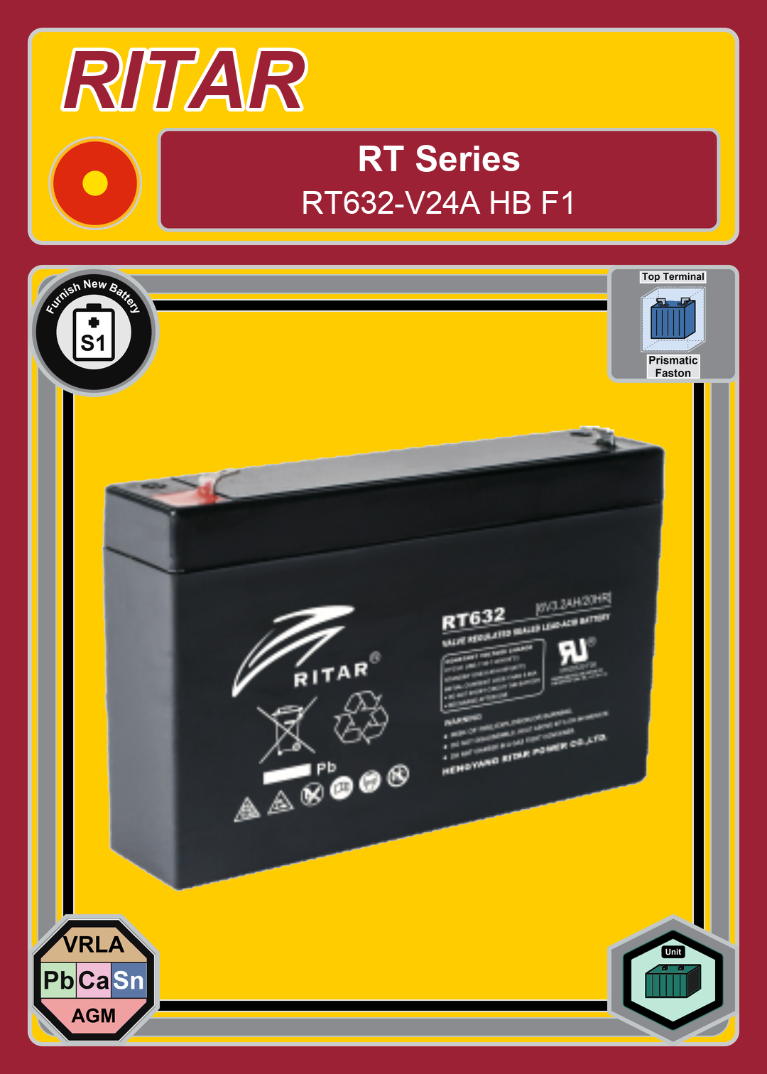 Furnish New Battery Ritar RT Series RT632 V24A HB F1