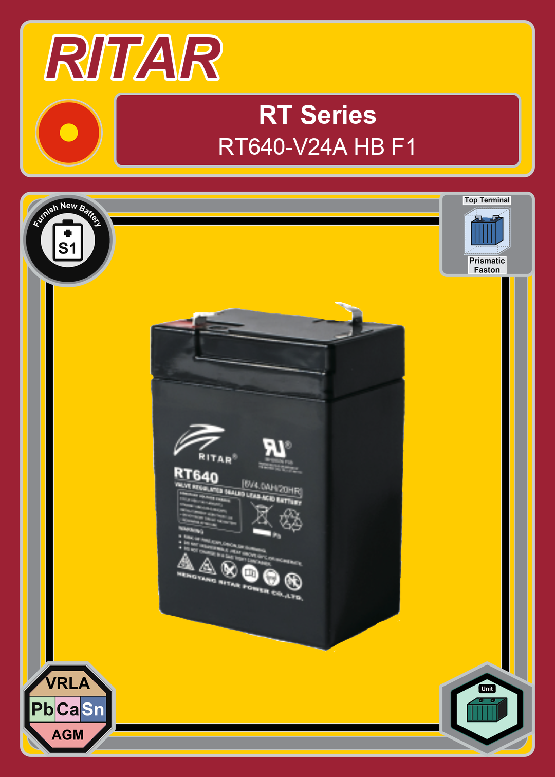 Furnish New Battery Ritar RT Series RT640 V24A HB F1