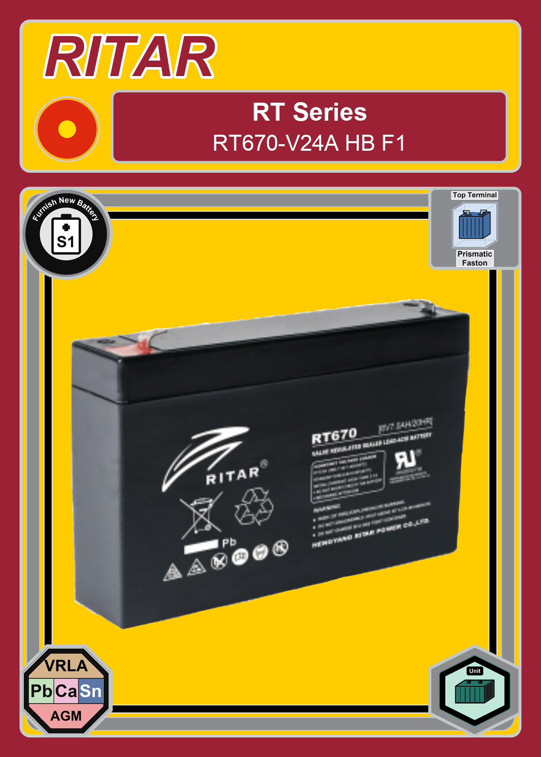 Furnish New Battery Ritar RT Series RT670 V24A HB F1