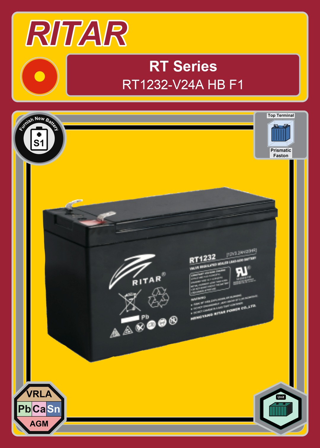 Furnish New Battery Ritar RT Series RT1232 V24A HB F1