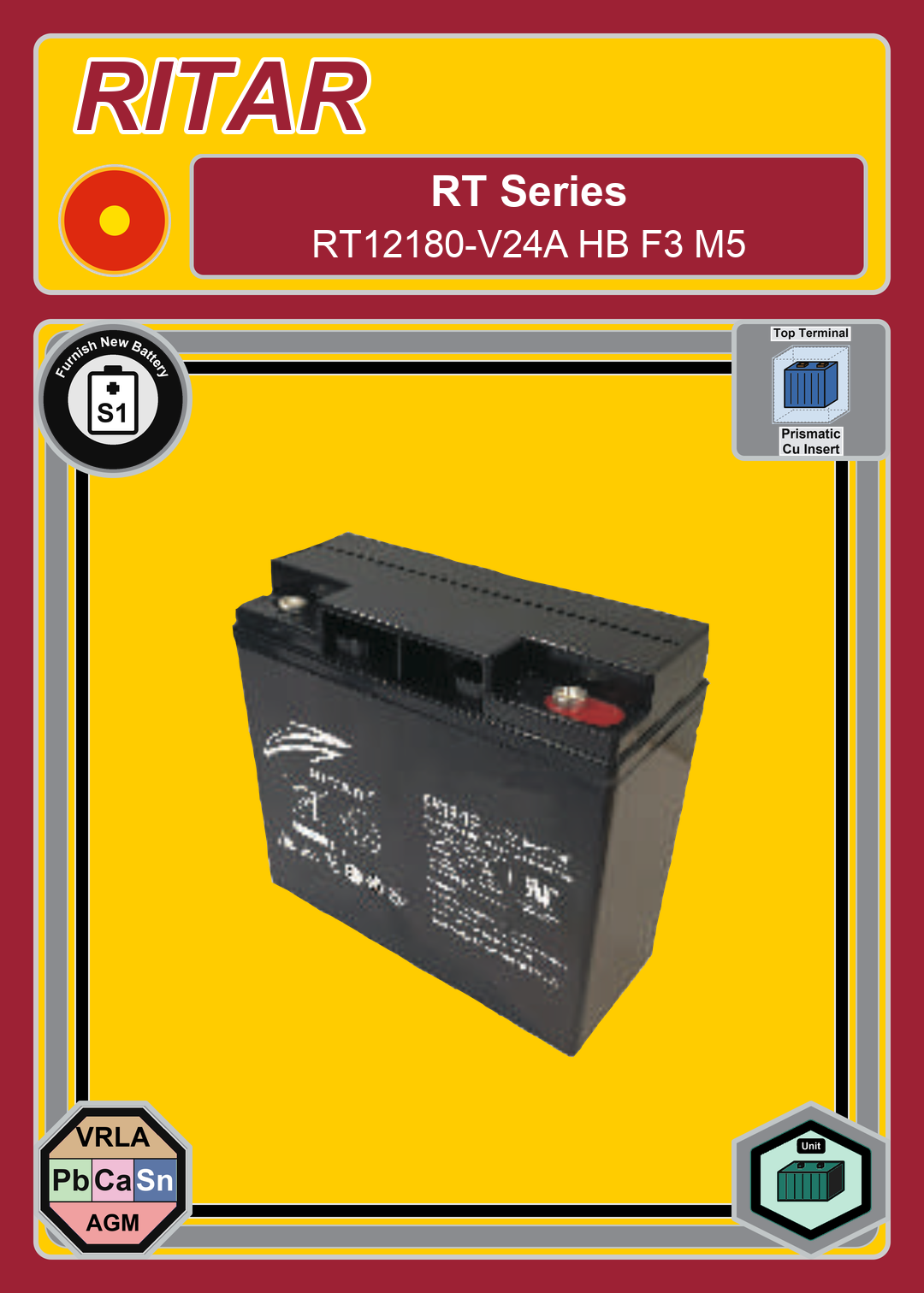 Furnish New Battery Ritar RT Series RT12180 V24A HB F3 M5