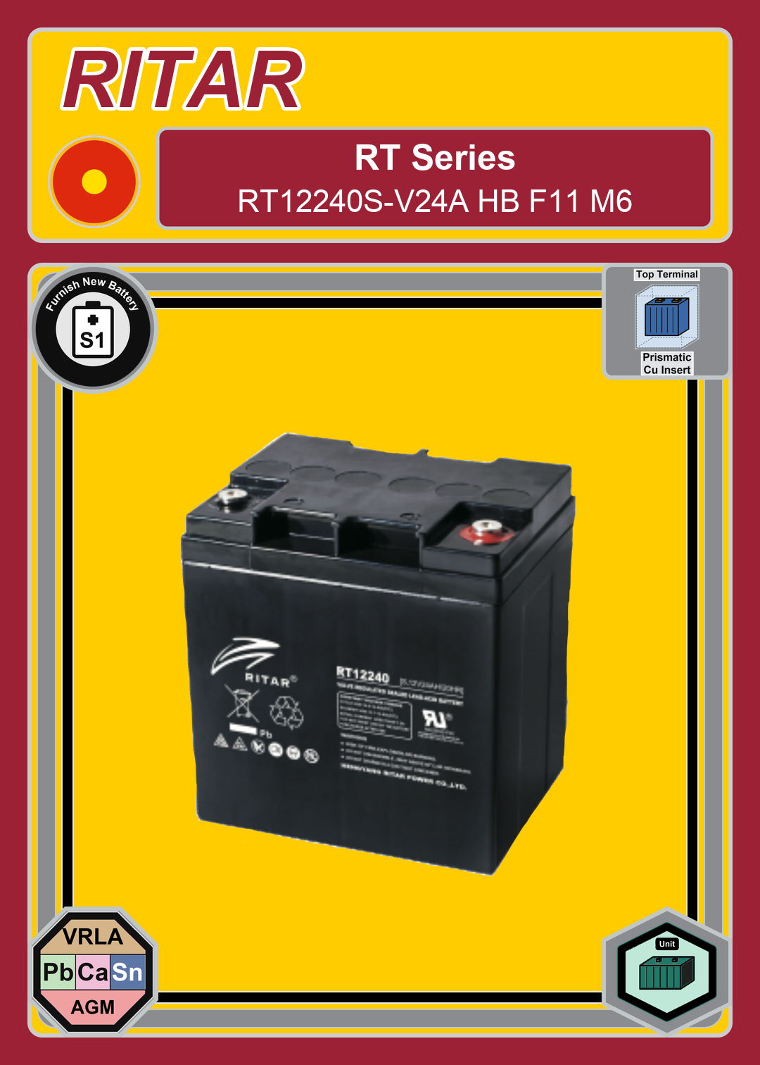 Furnish New Battery Ritar RT Series RT12240S V24A HB F11 M6