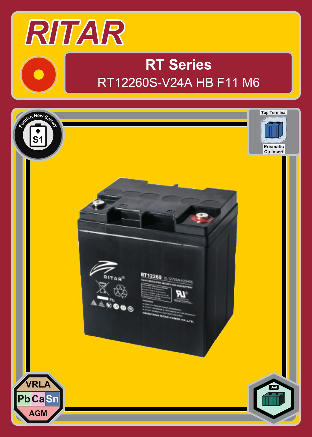 Furnish New Battery Ritar RT Series RT12260S V24A HB F11 M6