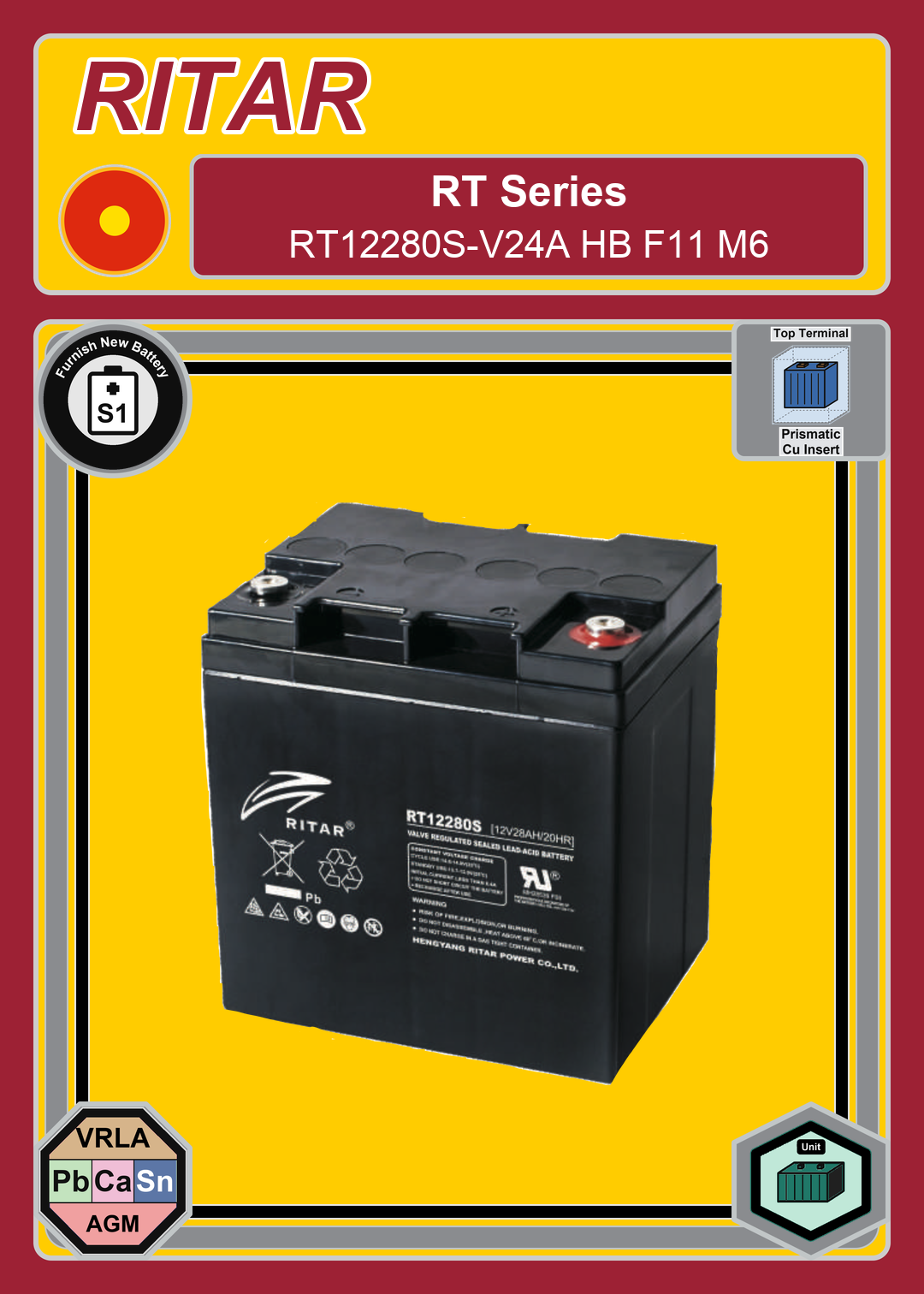 Furnish New Battery Ritar RT Series RT12280S V24A HB F11 M6