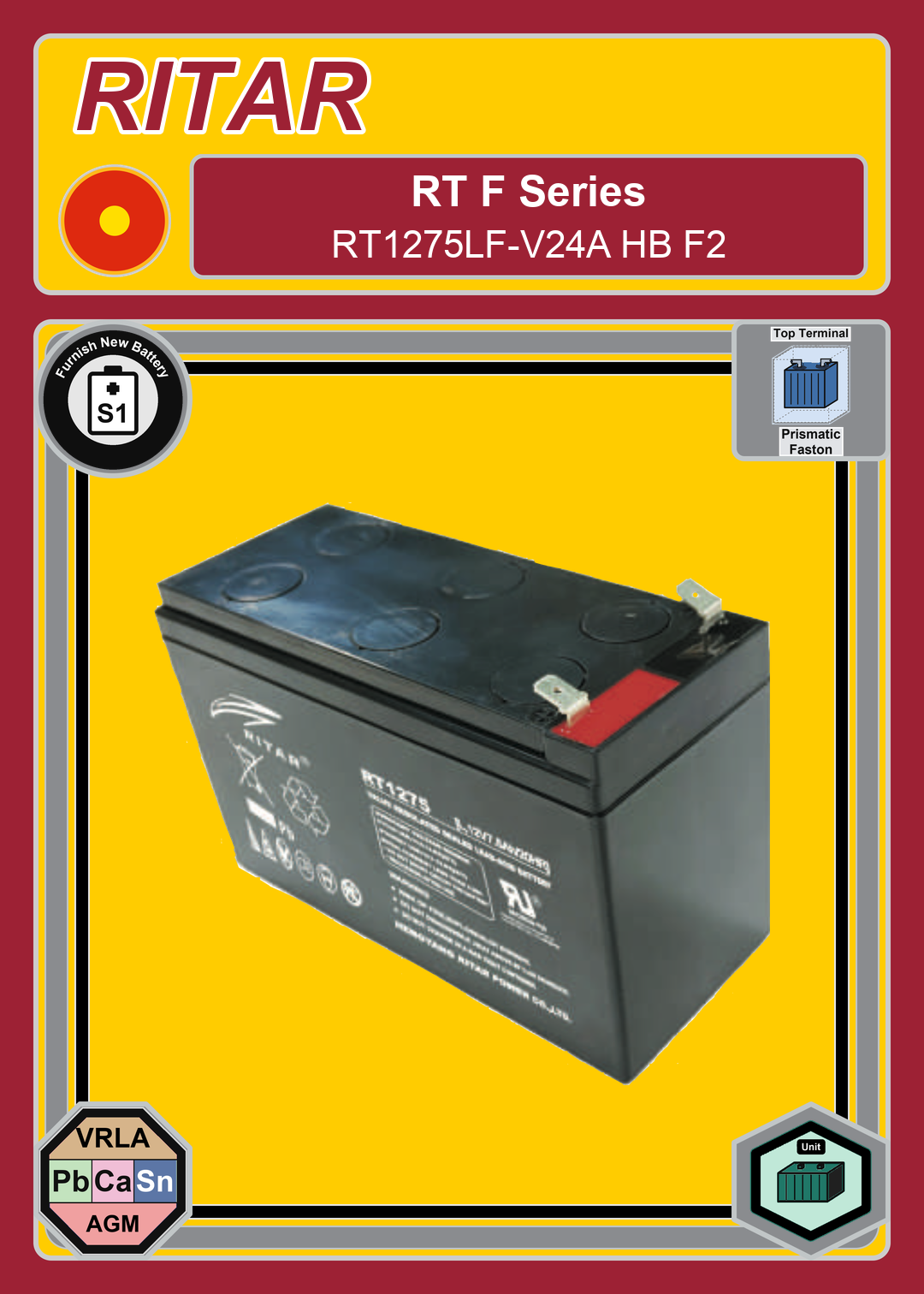 Furnish New Battery Ritar RT F Series RT1275LF V24A HB F2