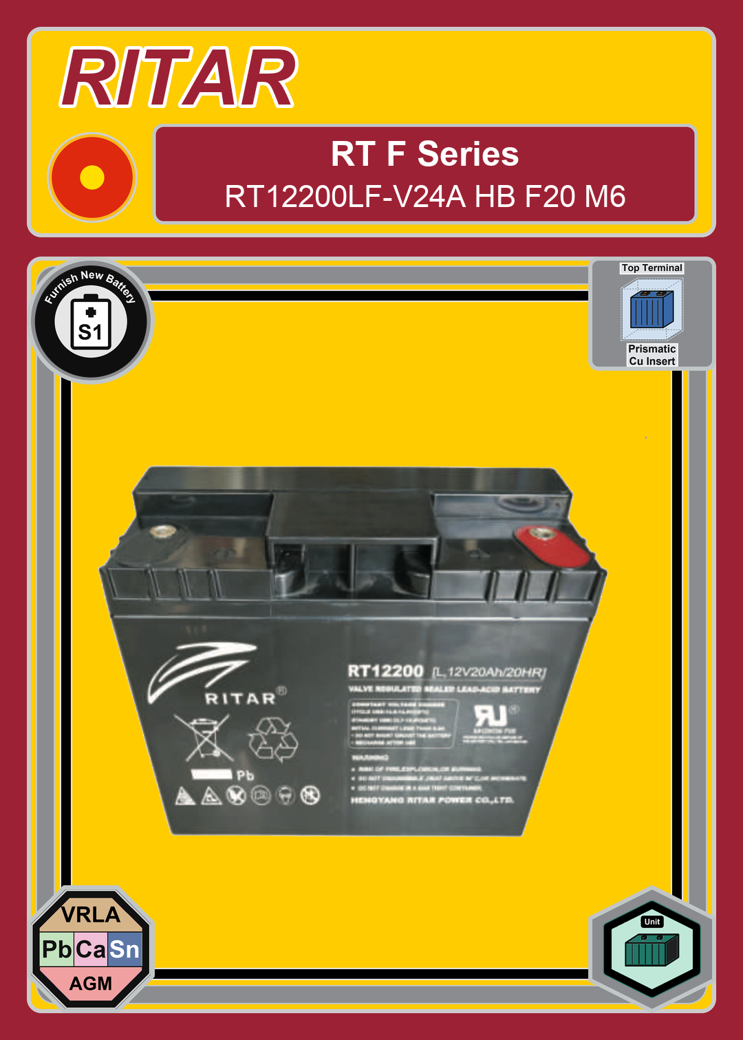 Furnish New Battery Ritar RT F Series RT12200LF V24A HB F20 M6