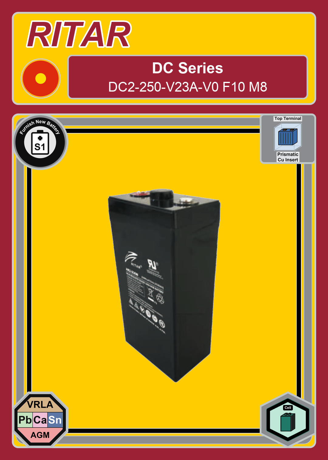 Furnish New Battery Ritar DC Series DC2 250 V23A V0 F10 M8