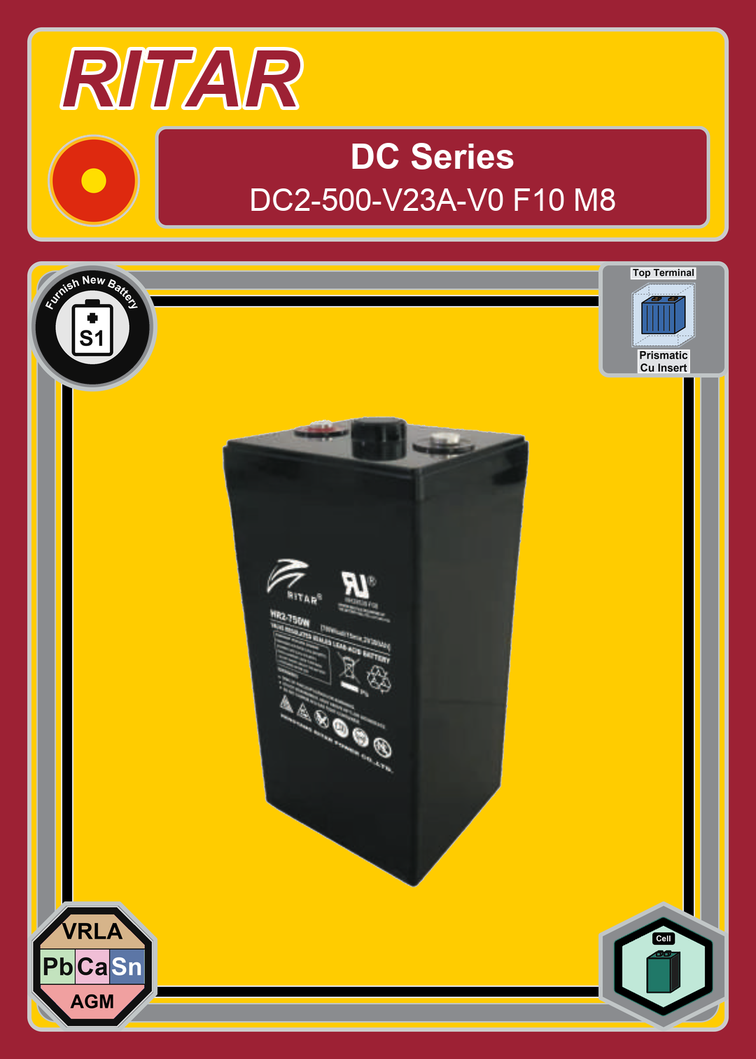 Furnish New Battery Ritar DC Series DC2 500 V23A V0 F10 M8