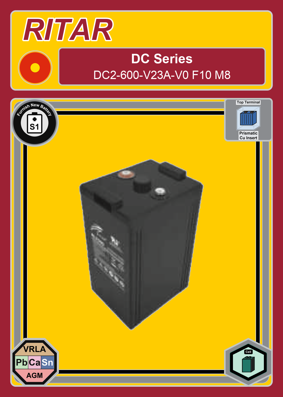 Furnish New Battery Ritar DC Series DC2 600 V23A V0 F10 M8
