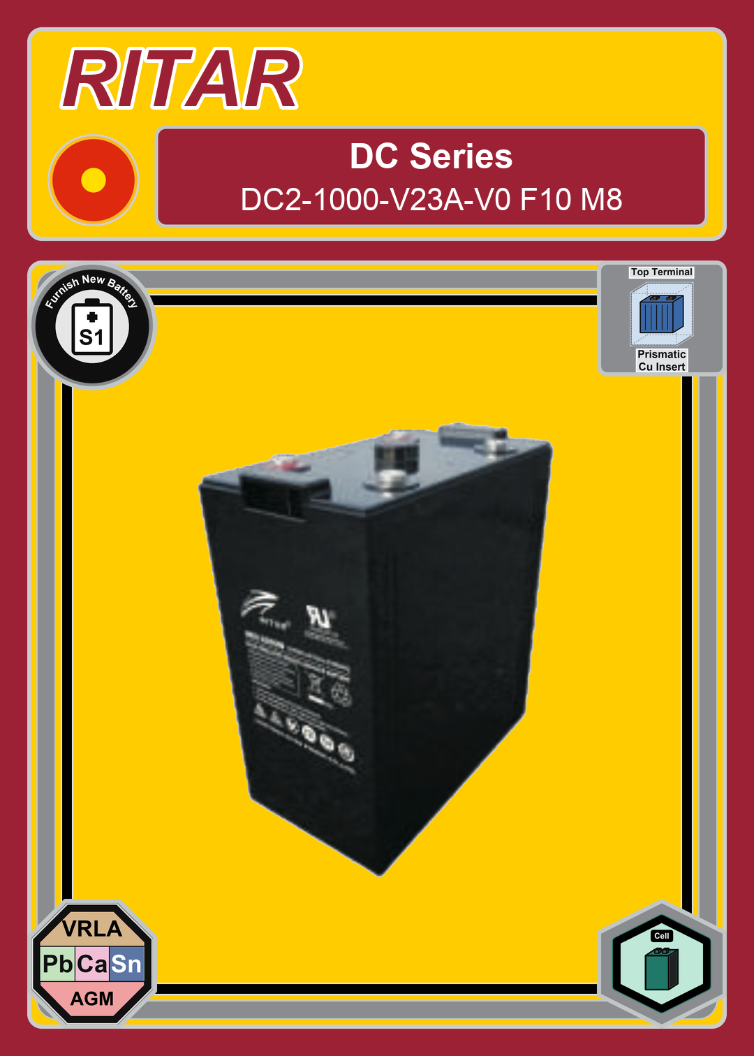 Furnish New Battery Ritar DC Series DC2 1000 V23A V0 F10 M8