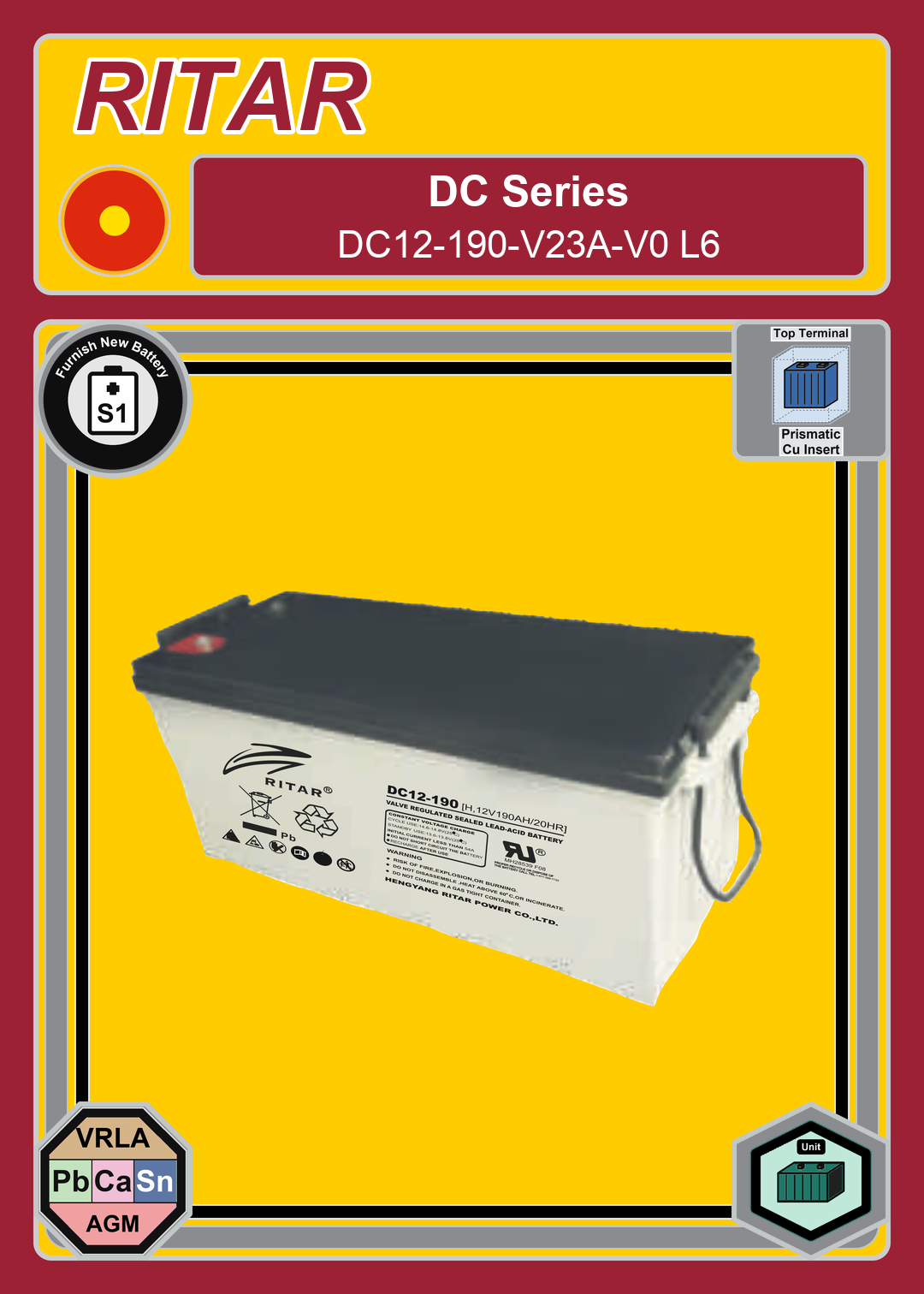 Furnish New Battery Ritar DC Series DC12 190 V23A V0 L6