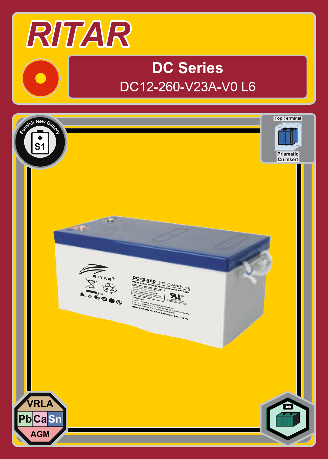 Furnish New Battery Ritar DC Series DC12 260 V23A V0 L6