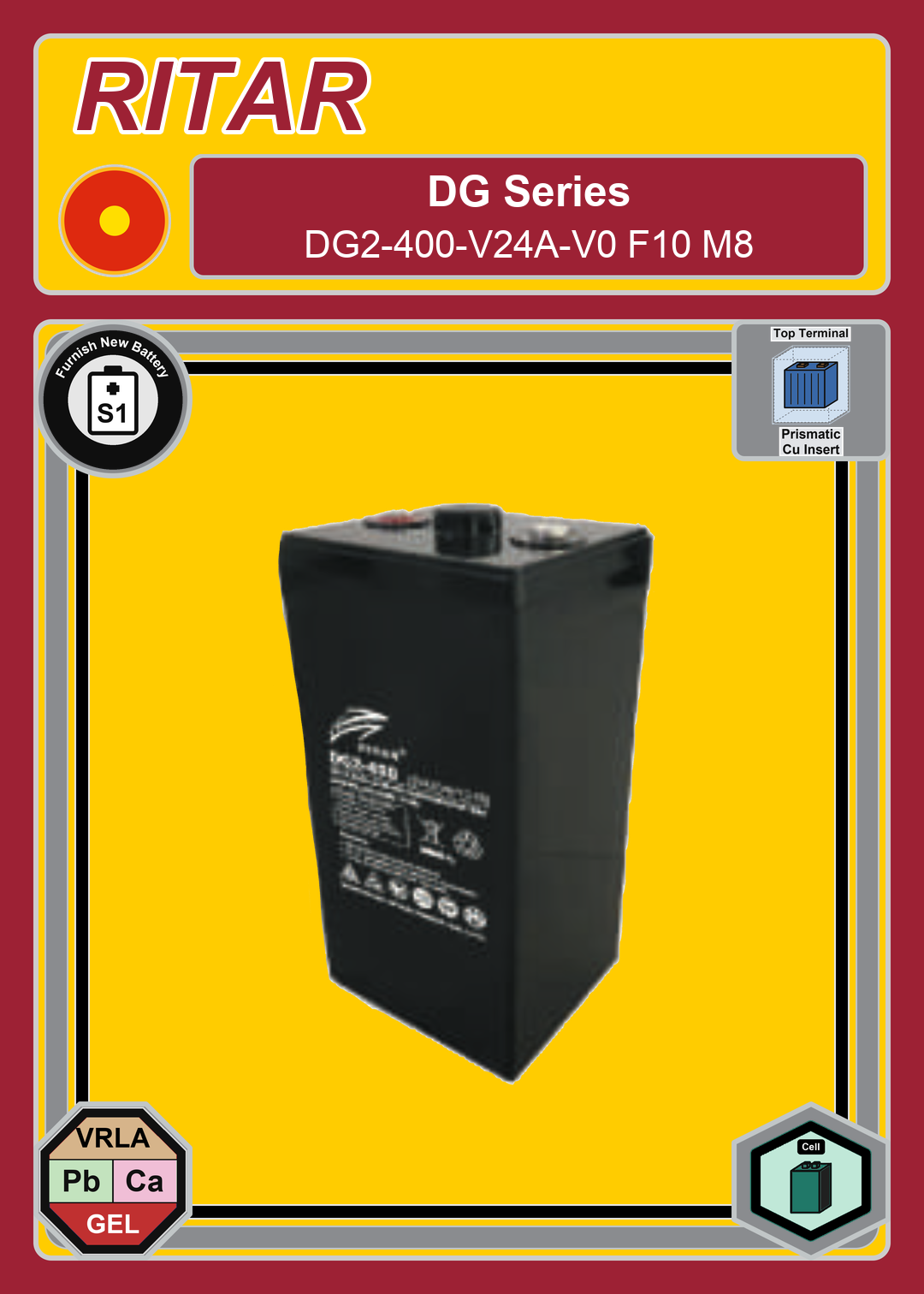 Furnish New Battery Ritar DG Series DG2 400 V24A V0 F10 M8