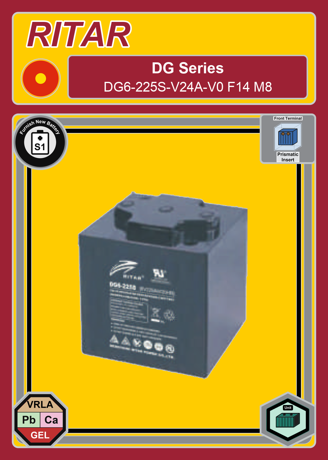 Furnish New Battery Ritar DG Series DG6 225S V24A V0 F14 M8