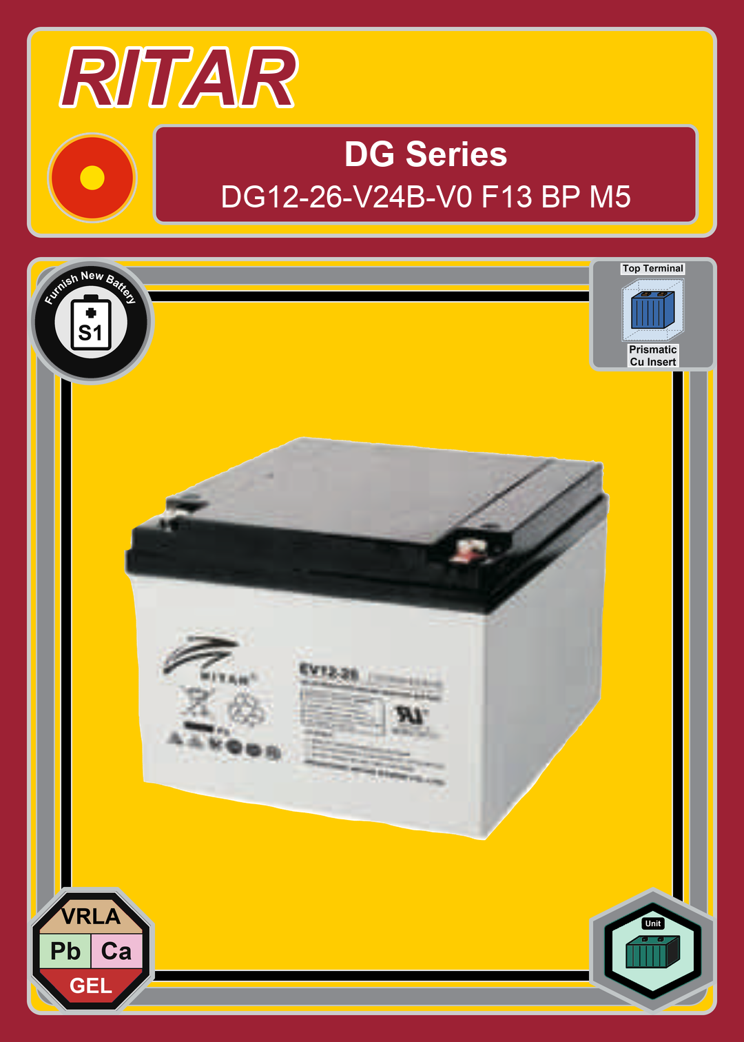 Furnish New Battery Ritar DG Series DG12 26 V24B V0 F13 BP M5