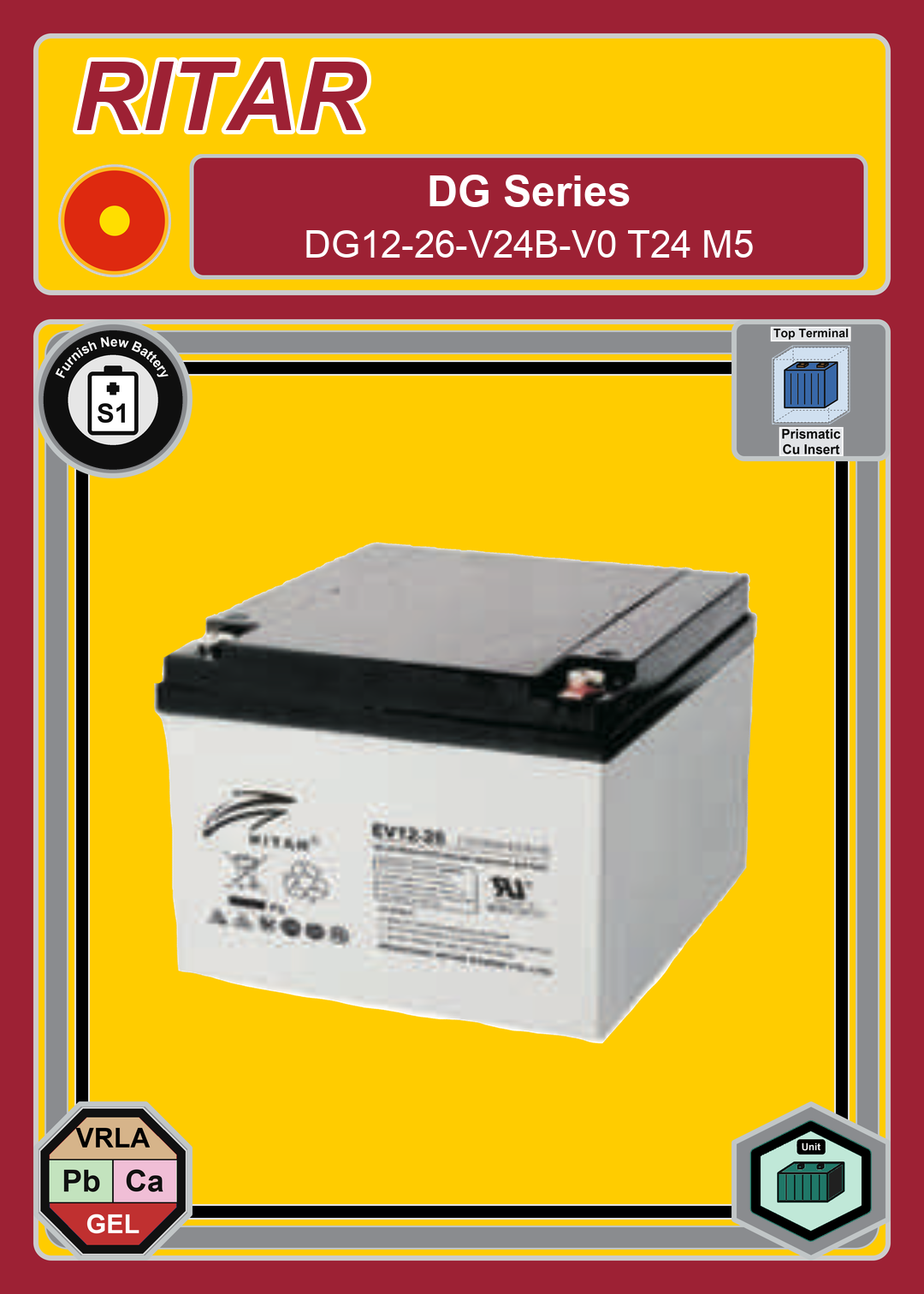 Furnish New Battery Ritar DG Series DG12 26 V24B V0 T24 M5