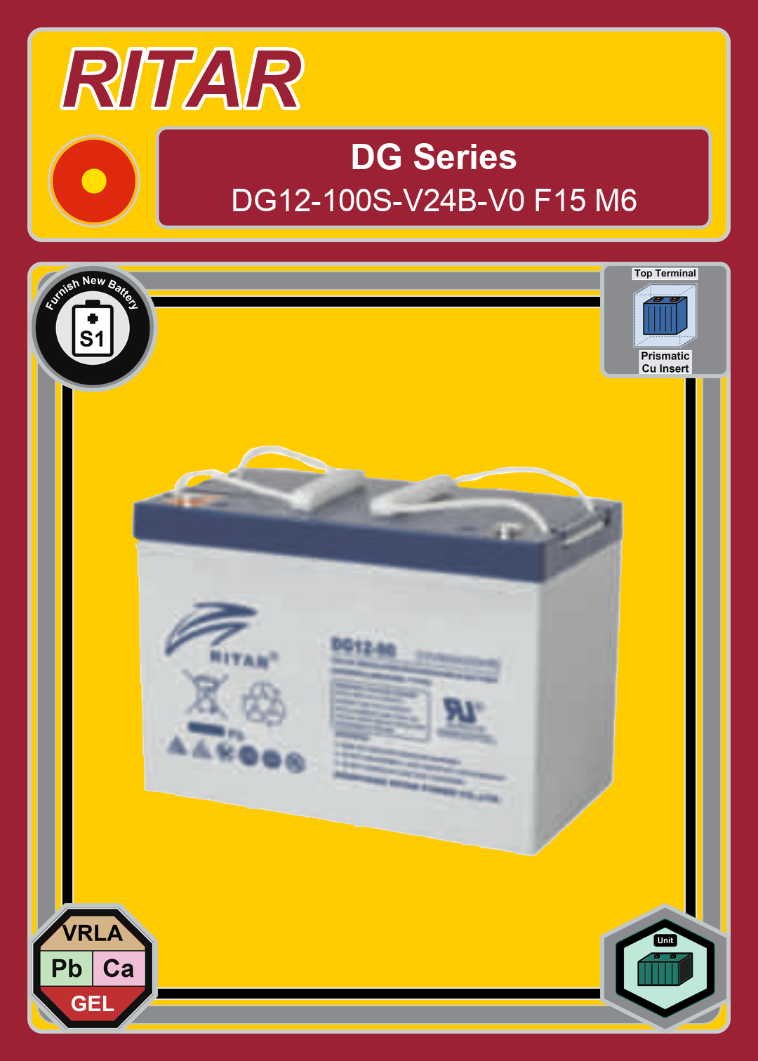 Furnish New Battery Ritar DG Series DG12 100S V24B V0 F15 M6