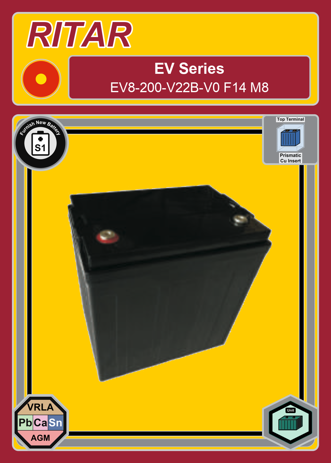 Furnish New Battery Ritar EV Series EV8 200 V22B V0 F14 M8