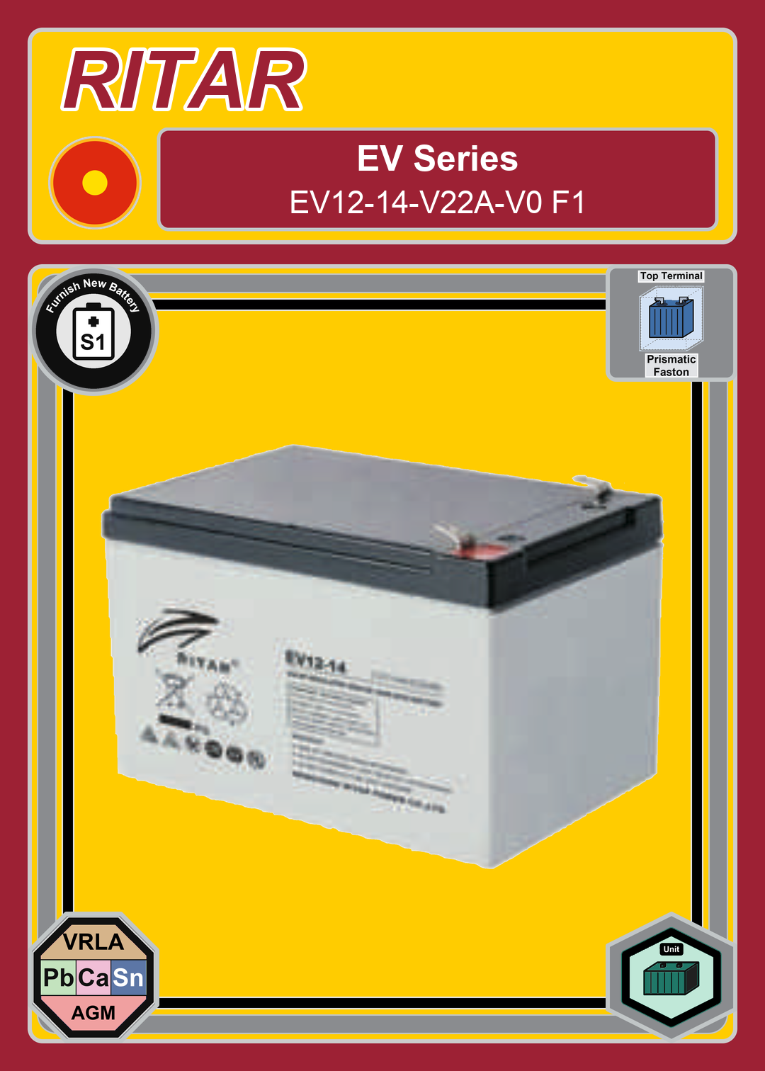 Furnish New Battery Ritar EV Series EV12 14 V22A V0 F1