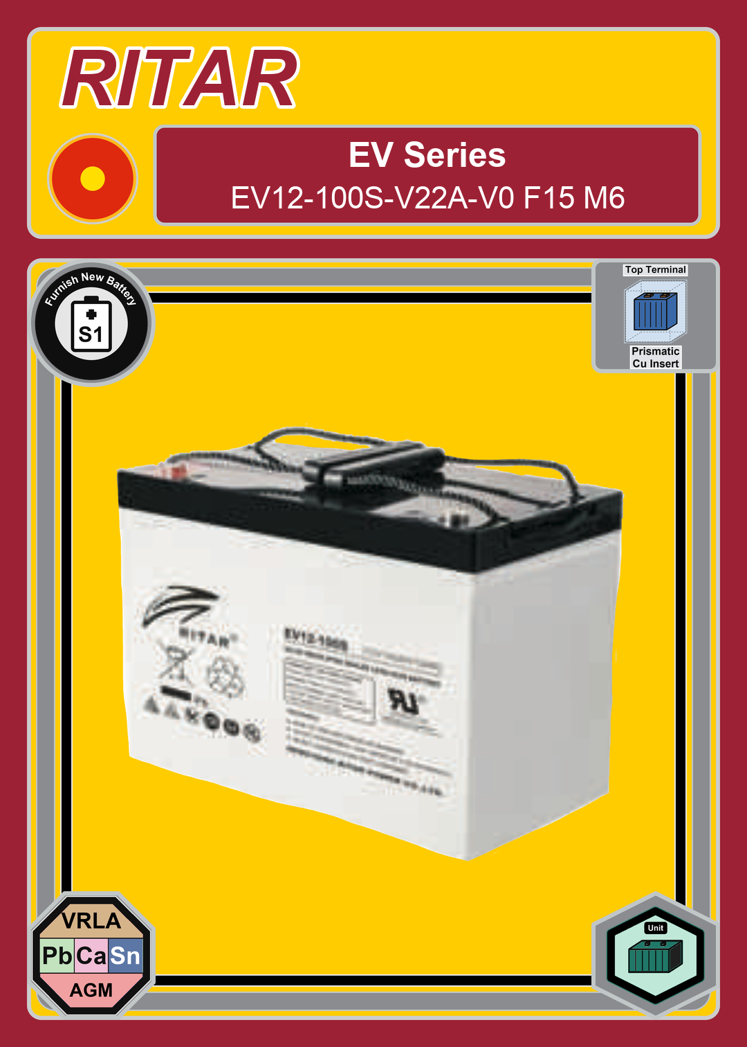 Furnish New Battery Ritar EV Series EV12 100S V22A V0 F15 M6