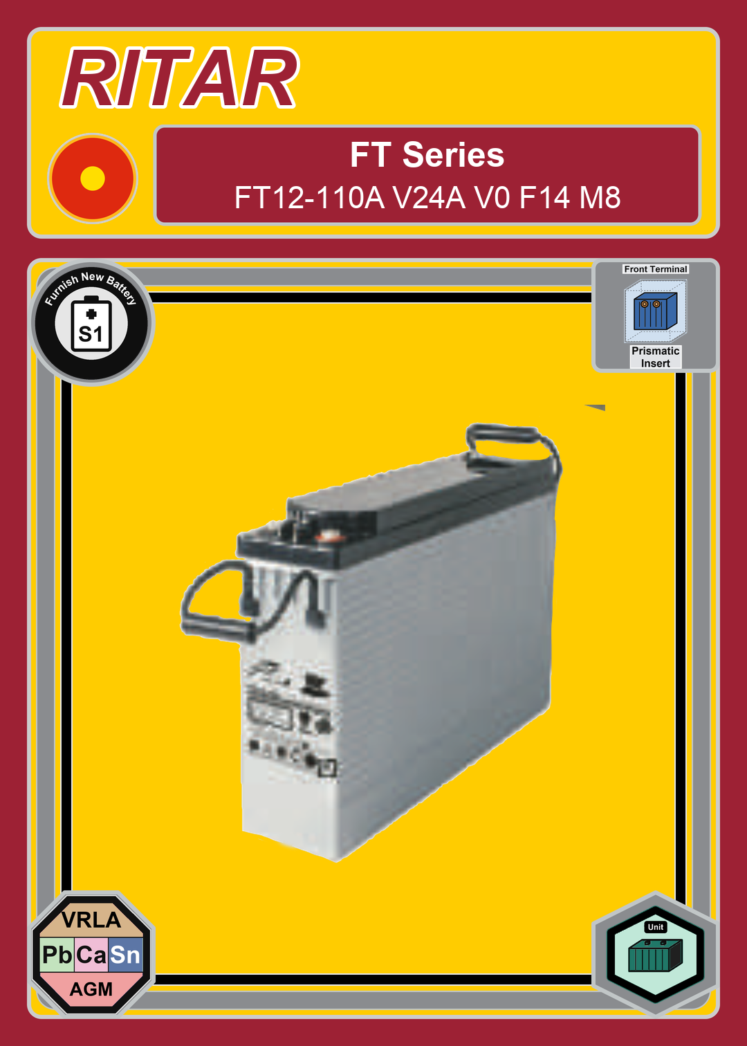 Furnish New Battery Ritar FT Series FT12 110A V24A V0 F14 M8