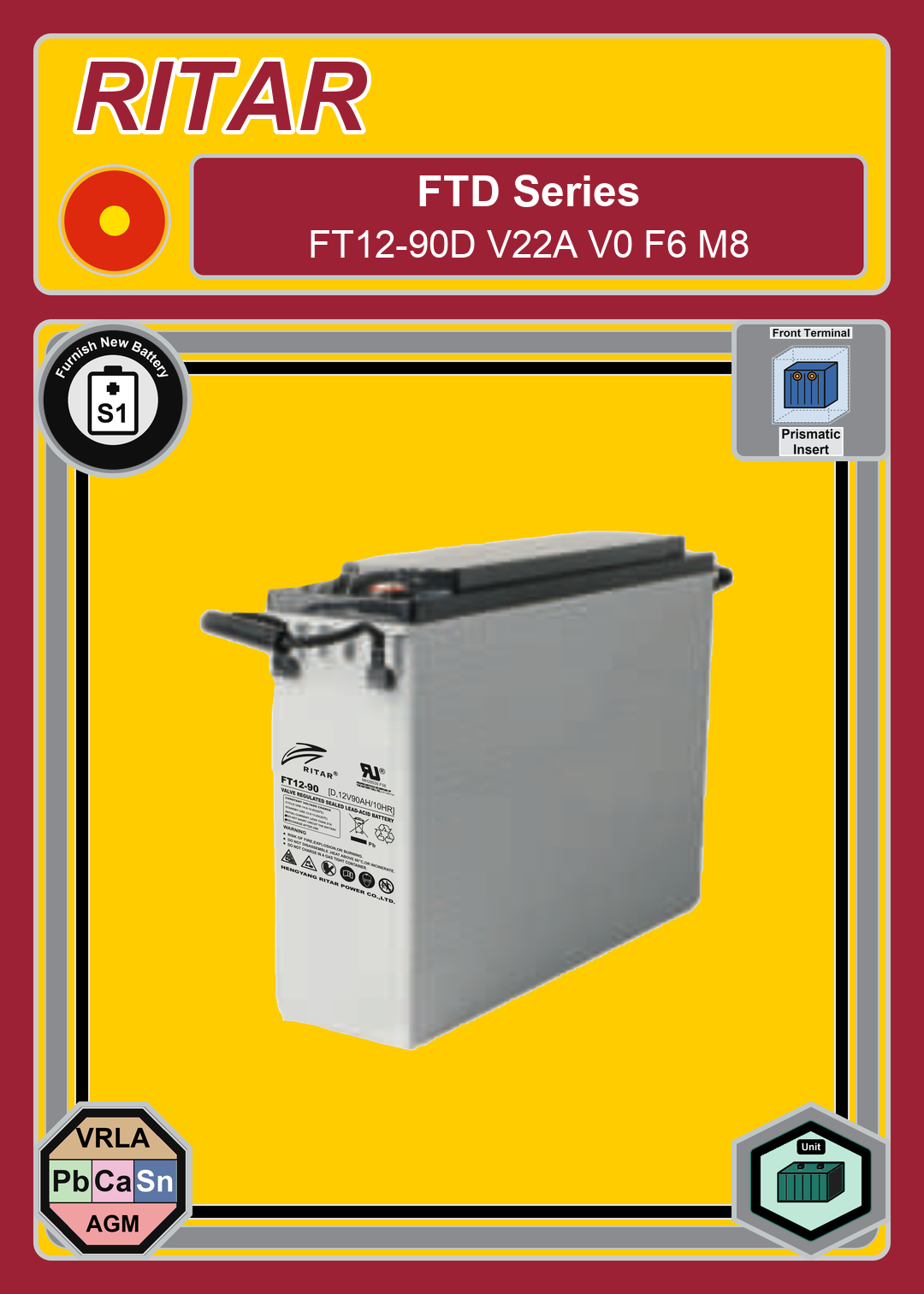 Furnish New Battery Ritar FT D Series FT12 90D V22A V0 F6 M8