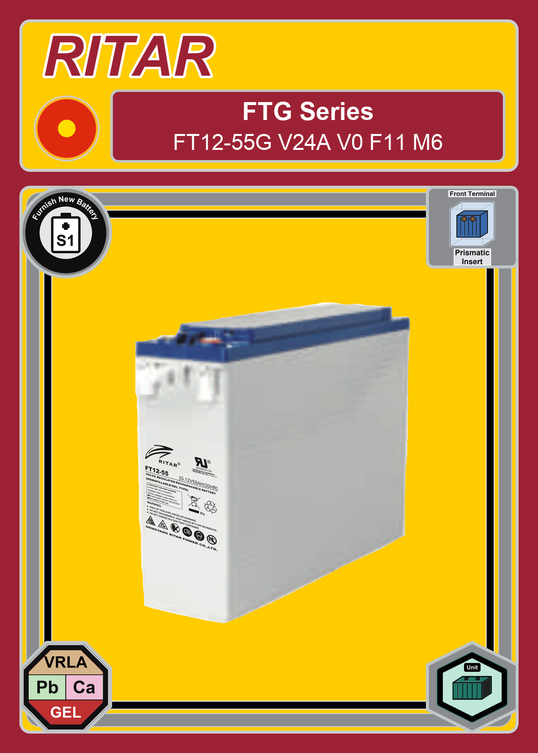 Furnish New Battery Ritar FT G Series FT12 55G V24A V0 F11 M6