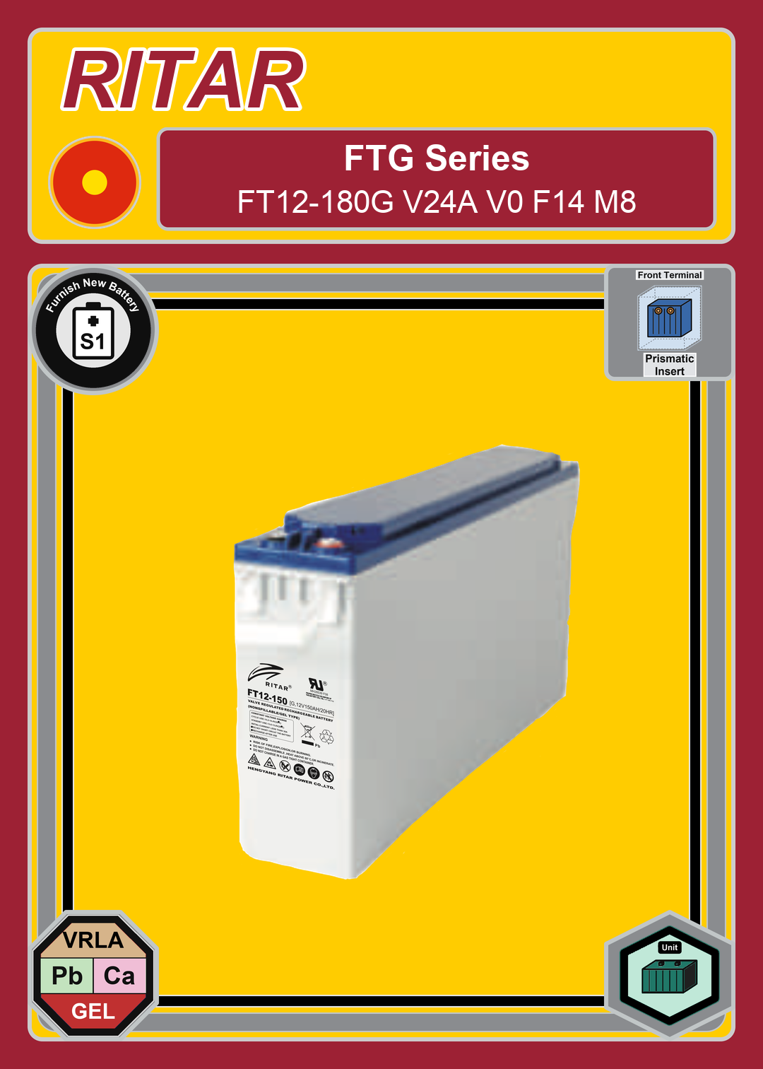 Furnish New Battery Ritar FT G Series FT12 180G V24A V0 F14 M8